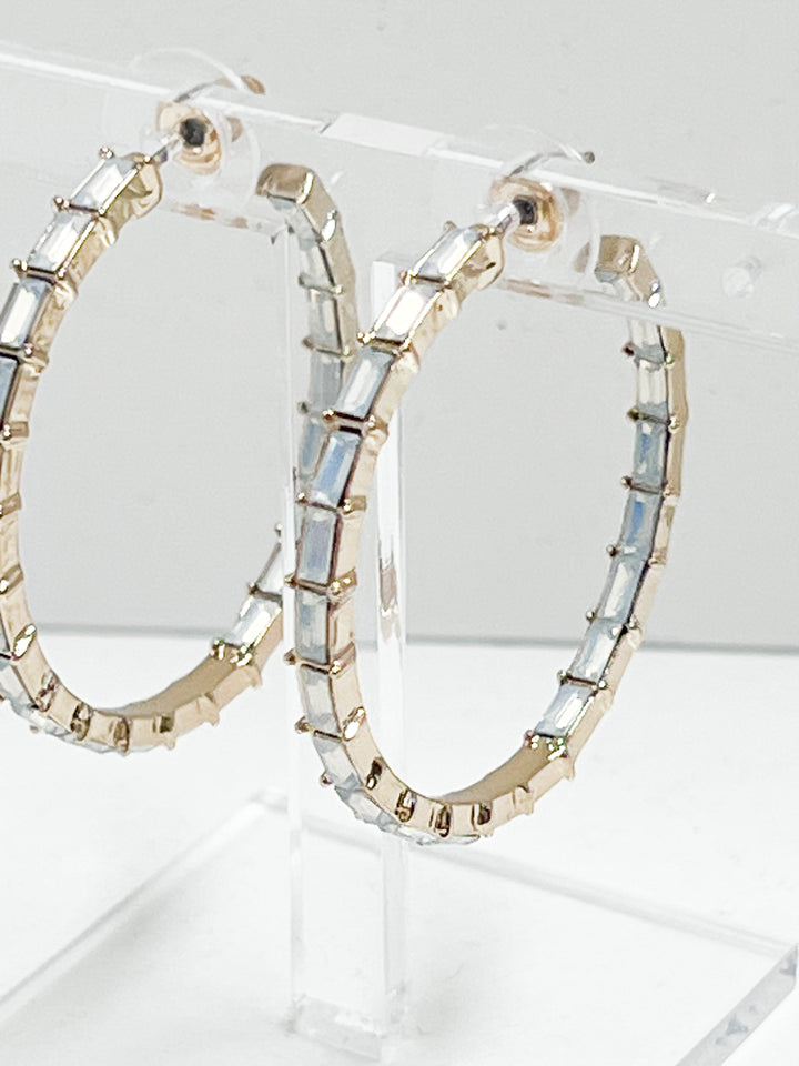Blair - Baguette Rhinestone Hoop Earrings (Iridescent)