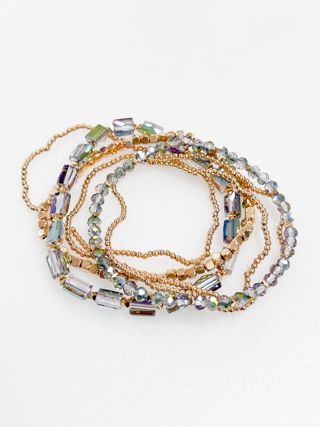 Emily - Iridescent + Gold Beaded Bracelets (Set of 6)