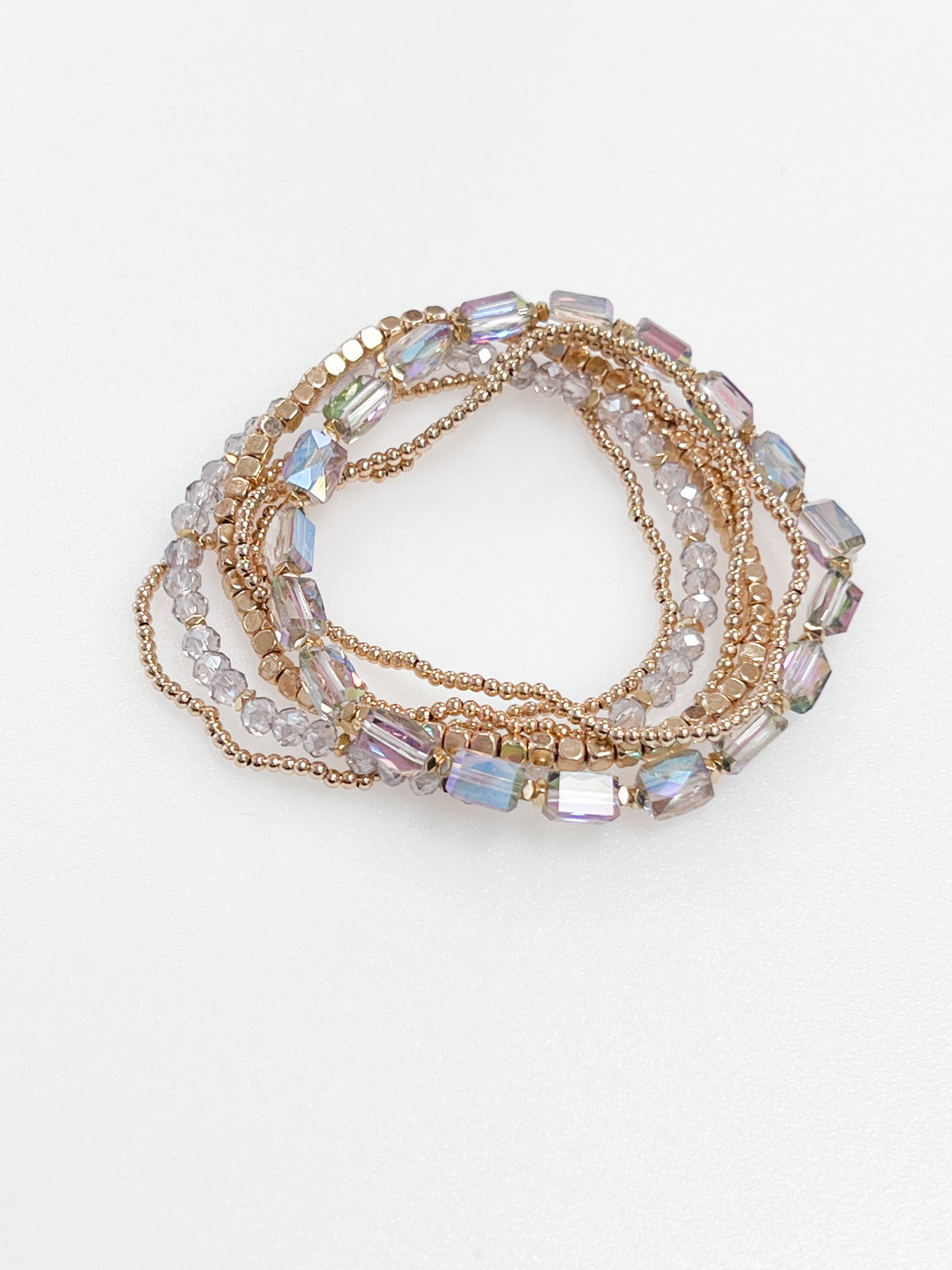 Taryn - Iridescent + Gold Beaded Bracelets (Set of 6)
