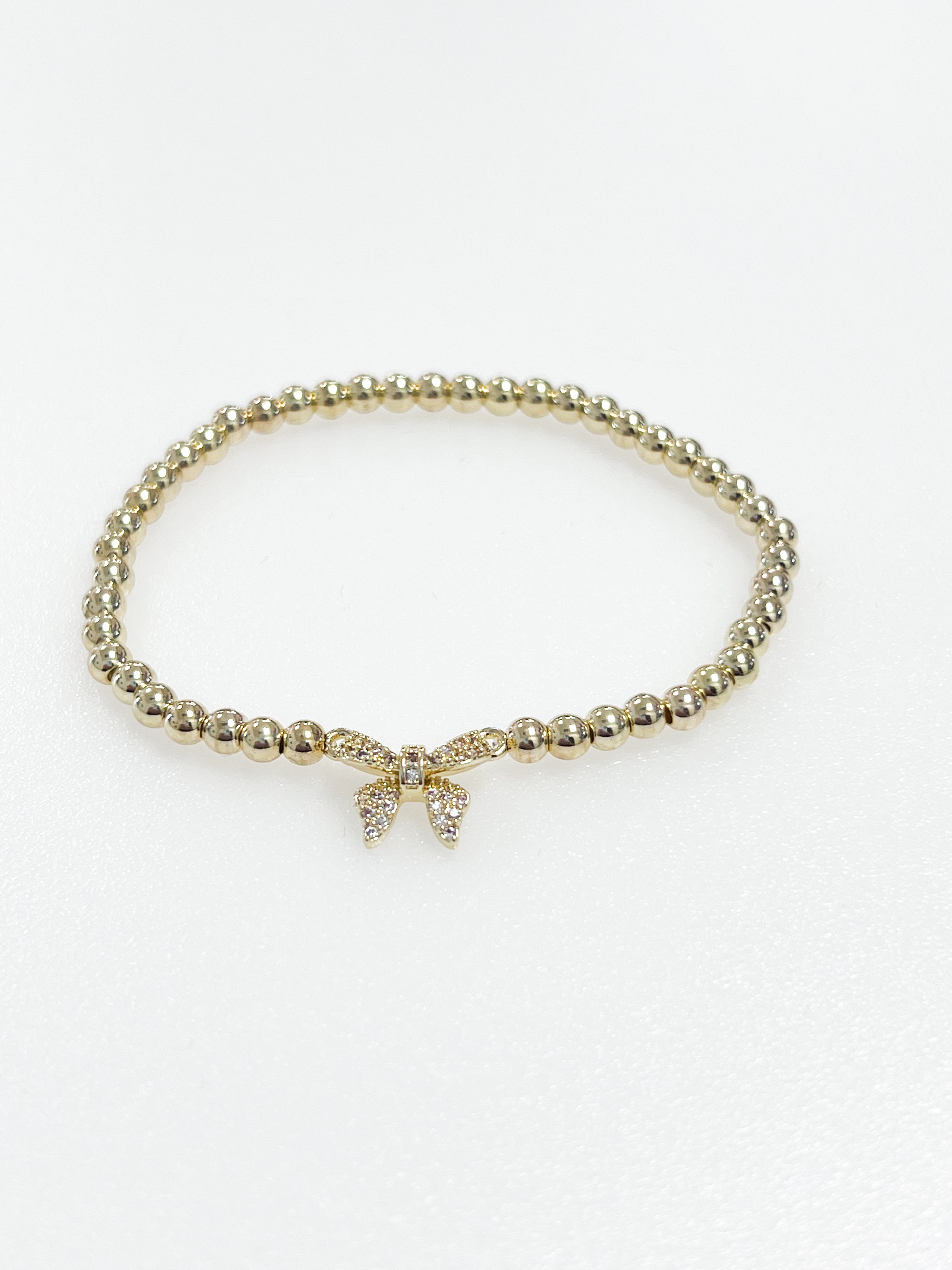 Paisley - Gold Beaded Bracelet w/ Rhinestone Bow