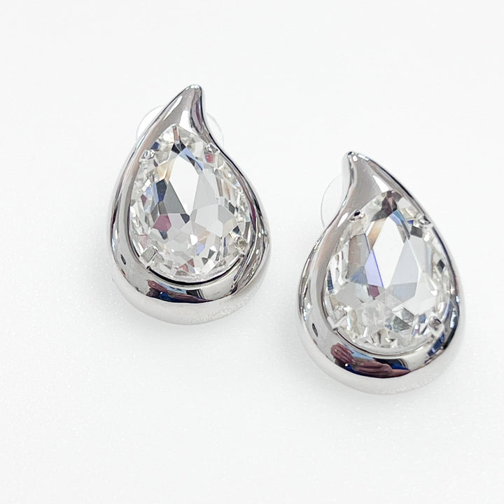 Piper - Clear Teardrop Chunky Stud Earrings (Silver)