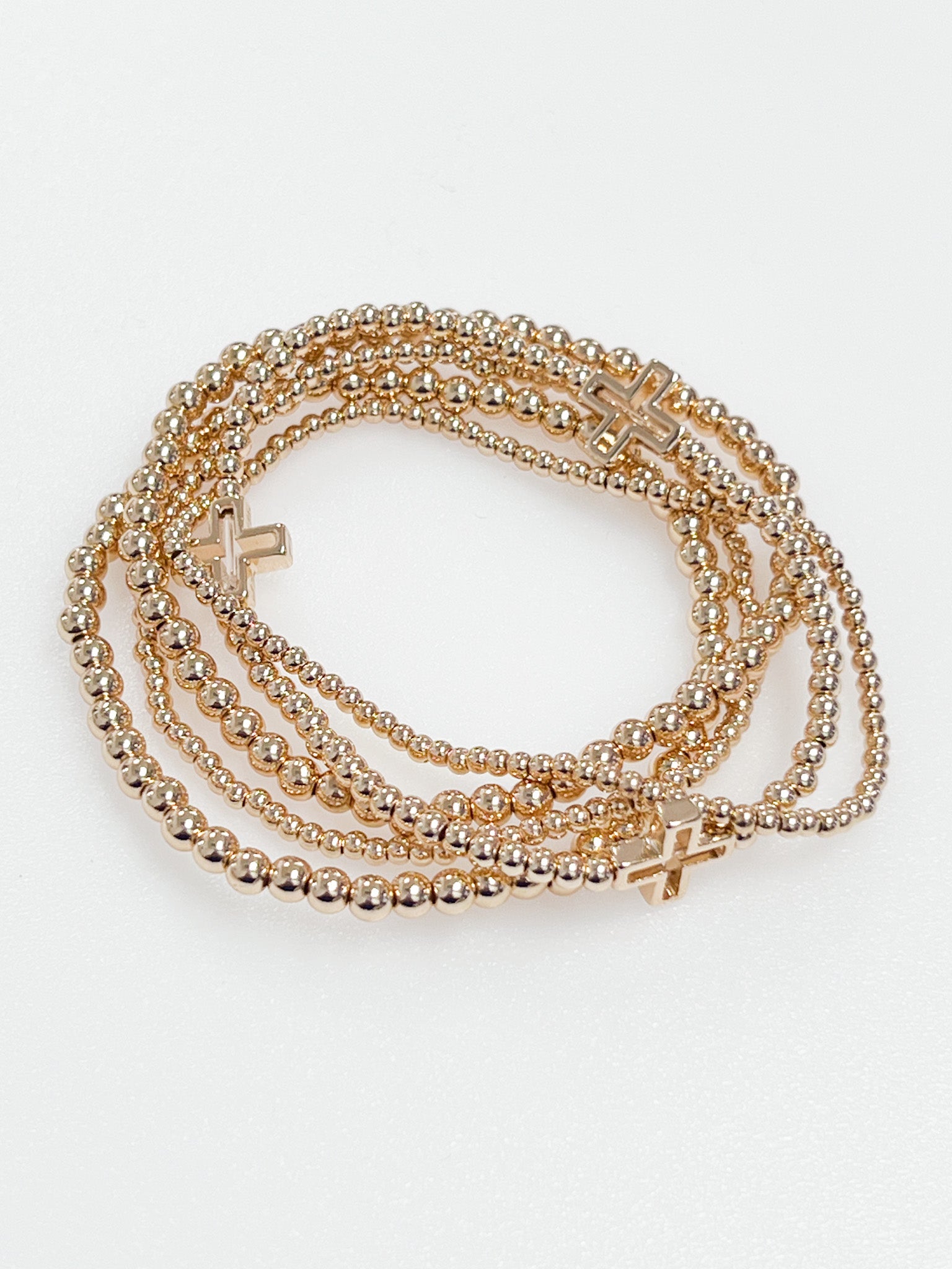 Hailey - Gold Beaded Cross Bracelets (Set of 5)