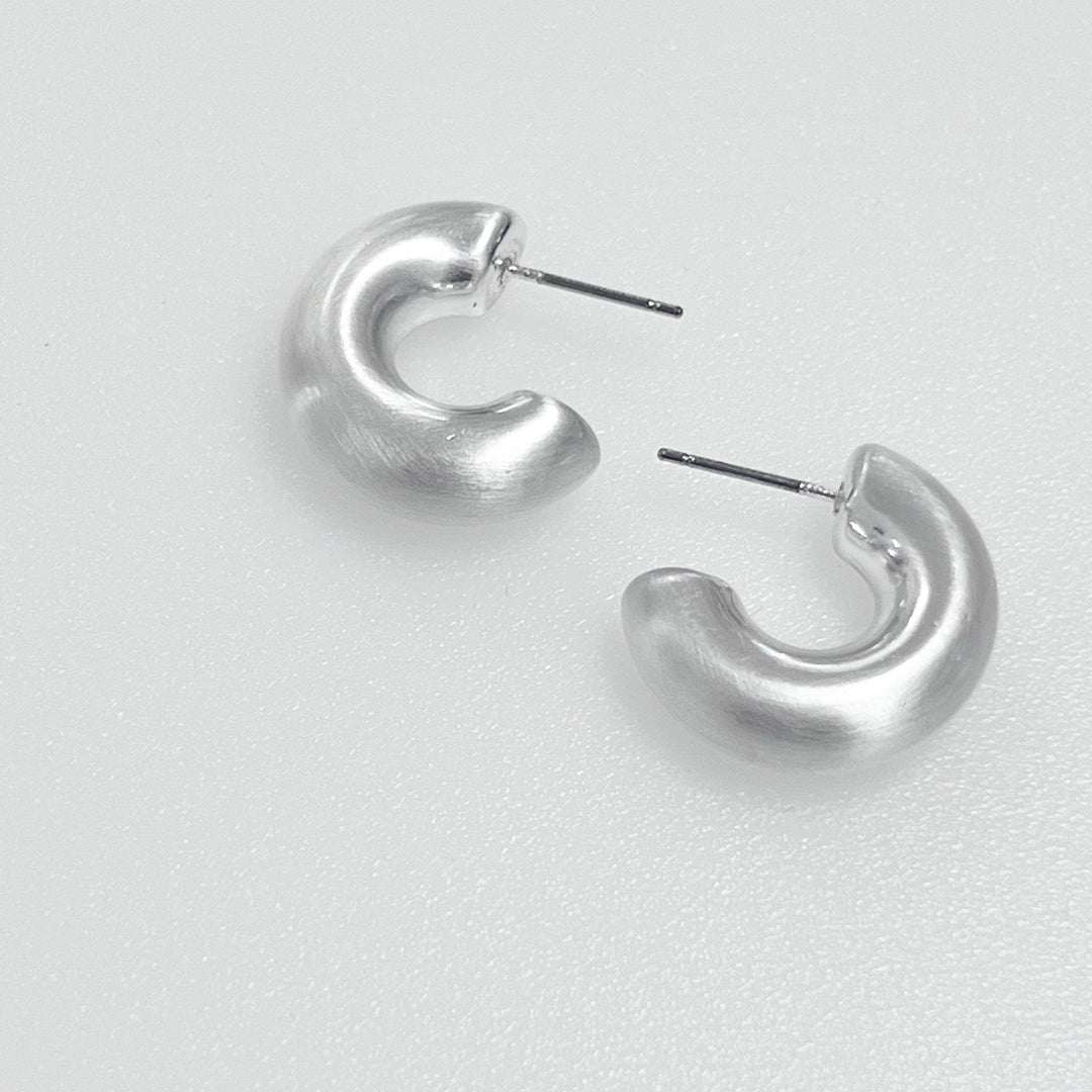 Allison - Chunky Brushed Silver Hoop Earrings