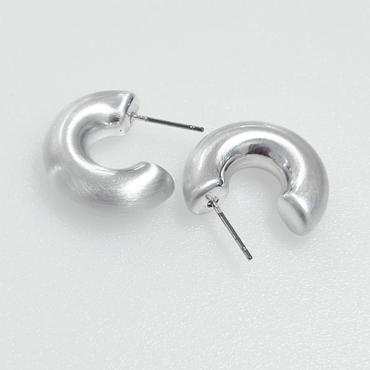 Allison - Chunky Brushed Silver Hoop Earrings