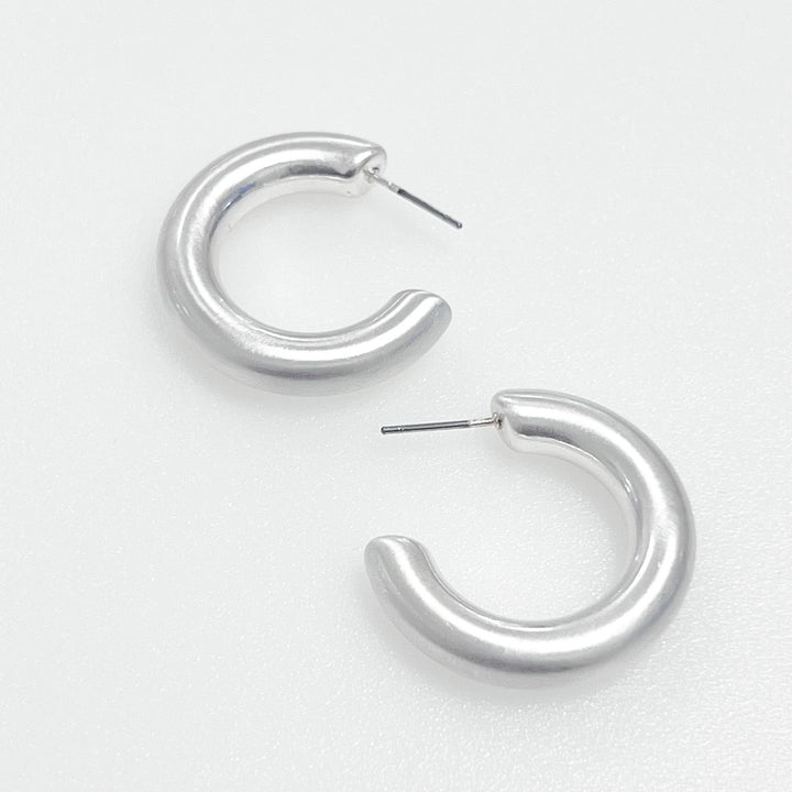 Vivian - Chunky Brushed Silver Hoop Earrings