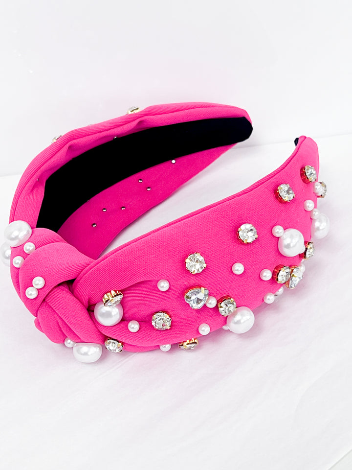 Vicki - Hot Pink Rhinestone Heart Headband