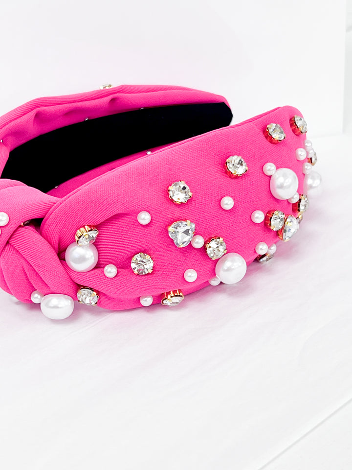 Vicki - Hot Pink Rhinestone Heart Headband