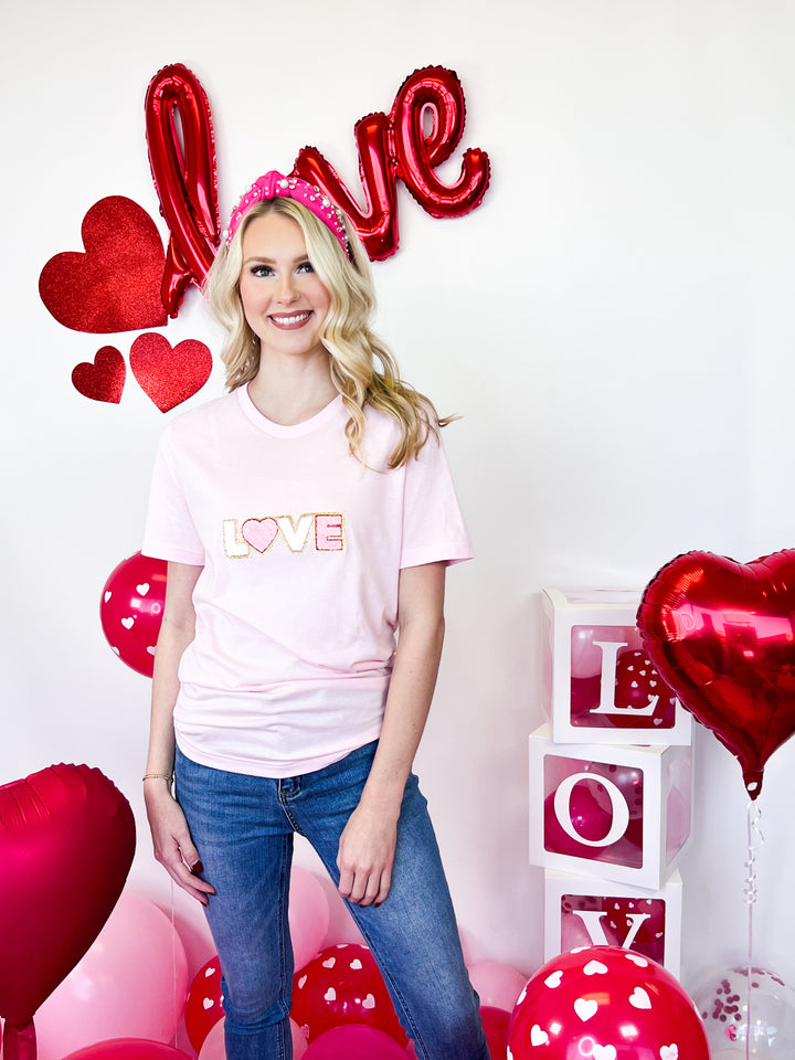 LOVE Chenille Patch Graphic Tee (Pink)