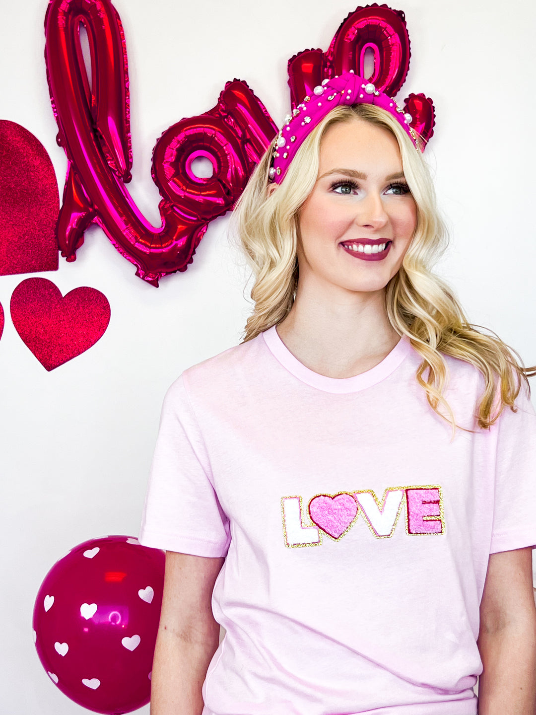 LOVE Chenille Patch Graphic Tee (Pink)