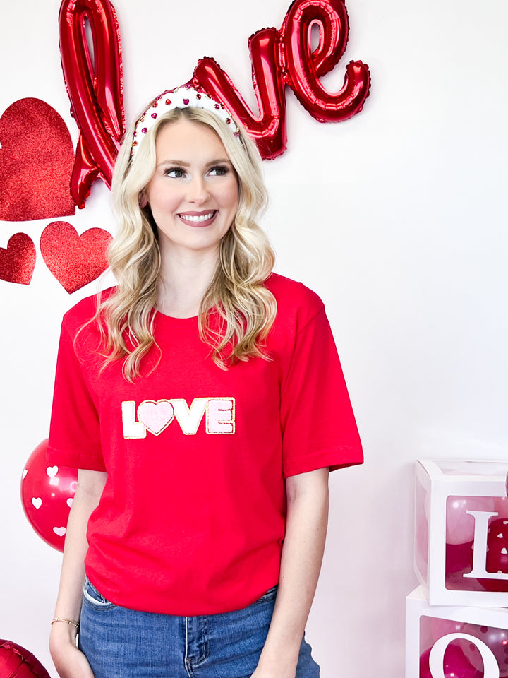 LOVE Chenille Patch Graphic Tee (Red)