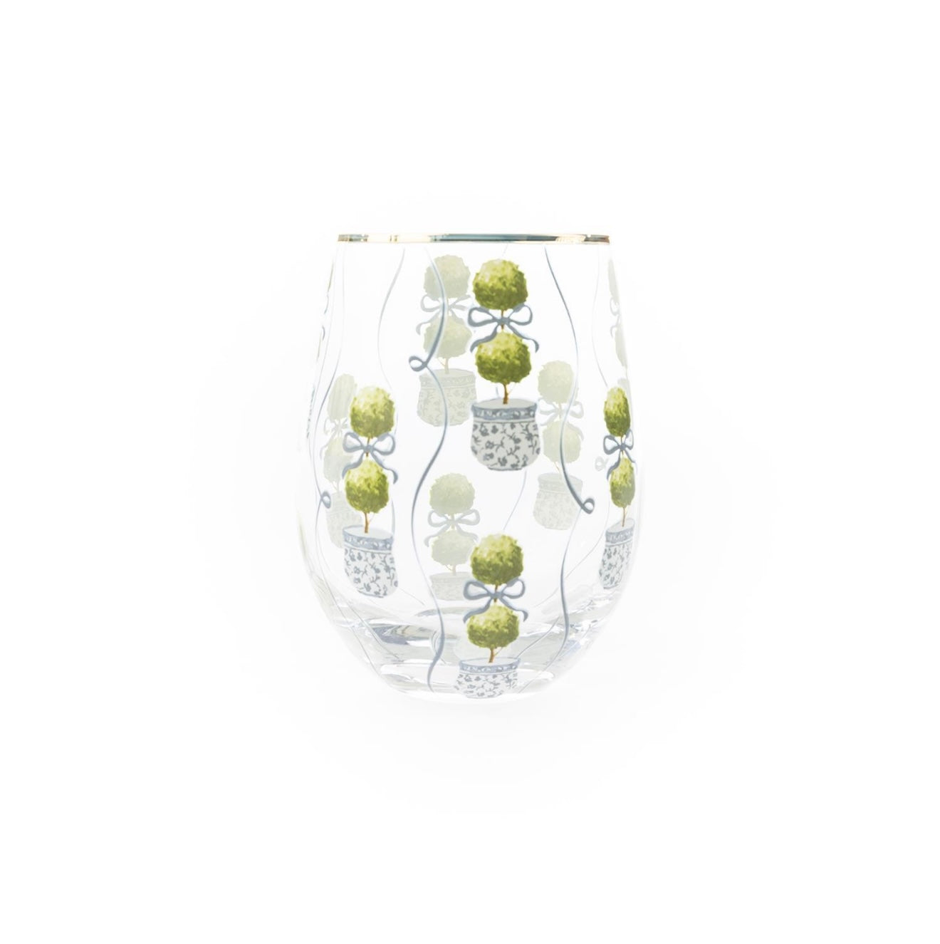 Topiary Print Stemless Wine Glass