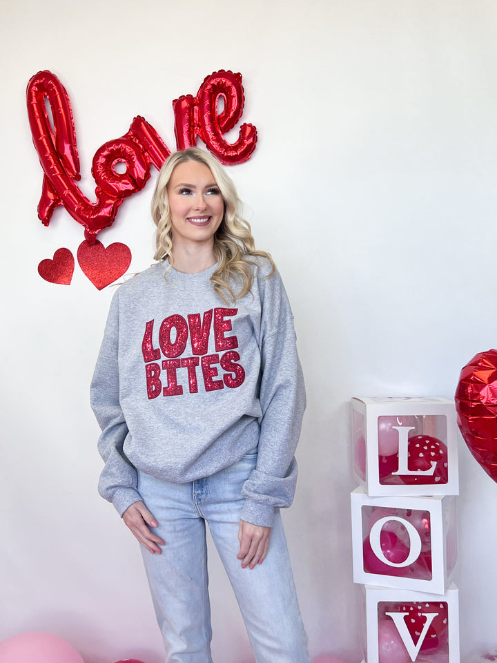 "Love Bites" Faux Sequin Graphic Sweatshirt