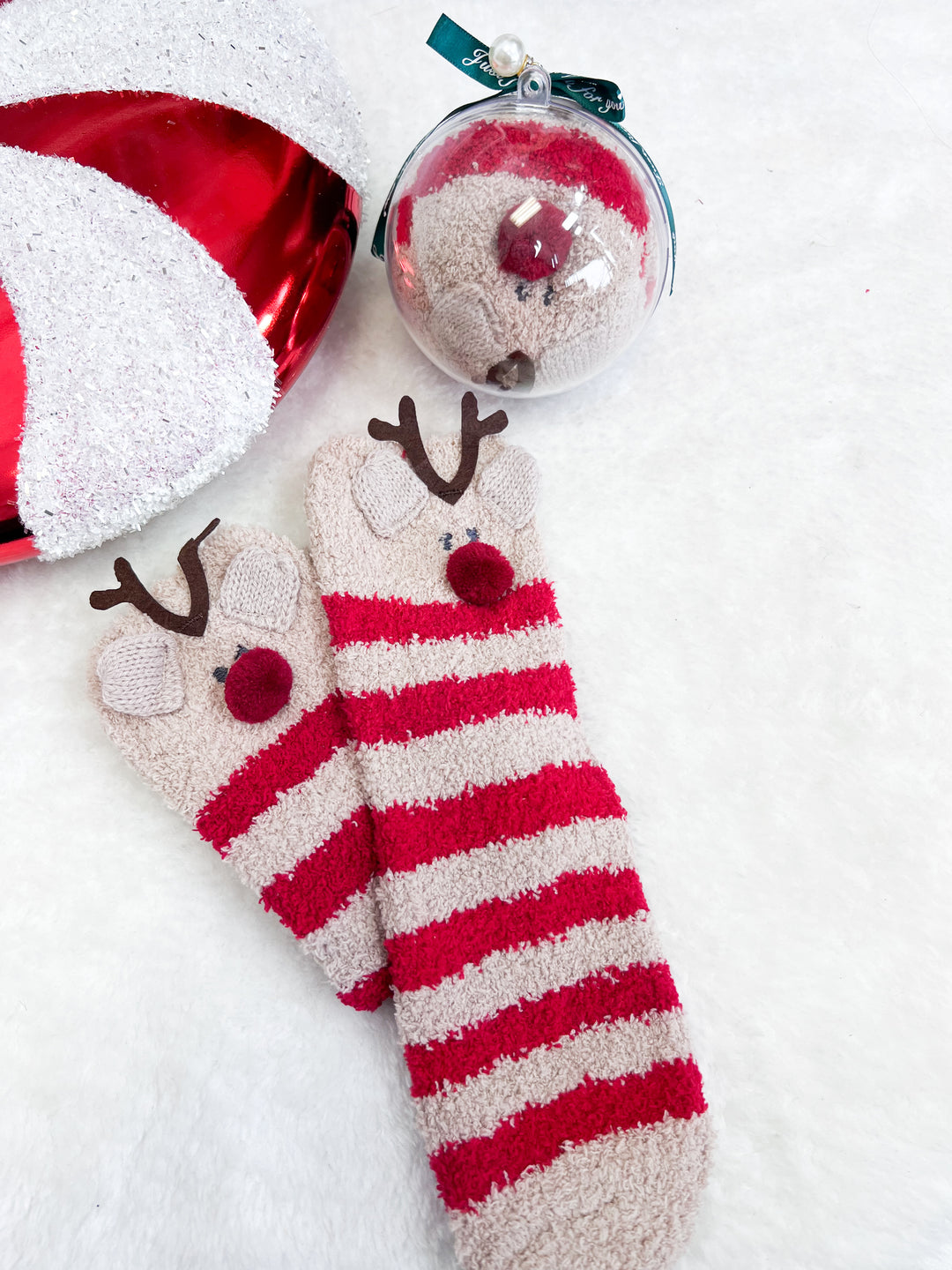 Fuzzy Christmas Sock Ornament - Elf