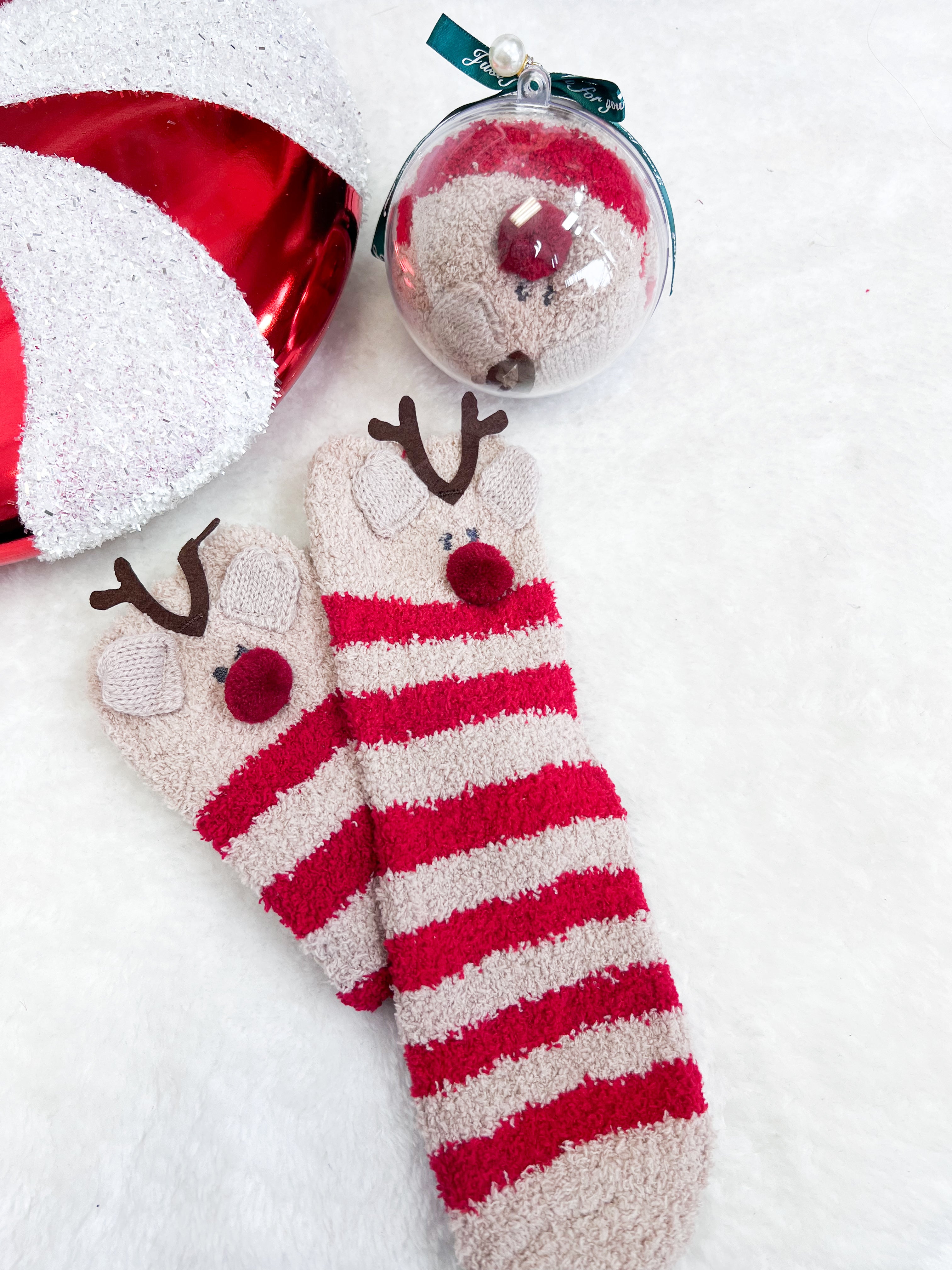 Fuzzy Christmas Sock Ornament - Elf