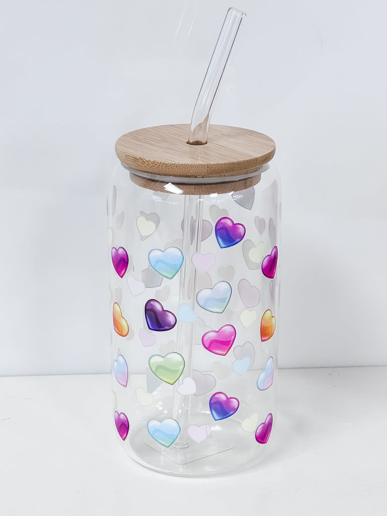 Drinking Glass 16 oz. - Multi-Colored Hearts