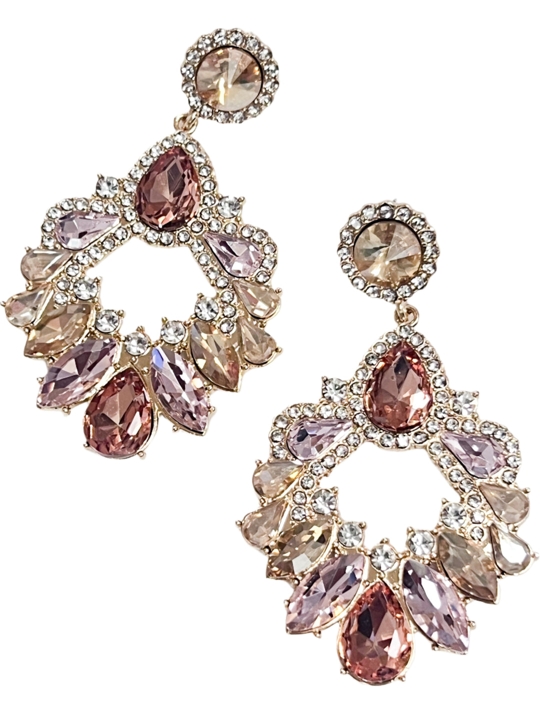 Raely - Rhinestone Statement Drop Earrings (Champagne/Pink)