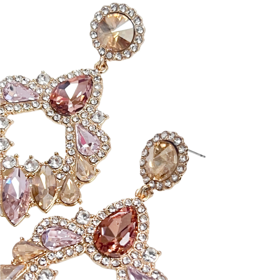 Raely - Rhinestone Statement Drop Earrings (Champagne/Pink)