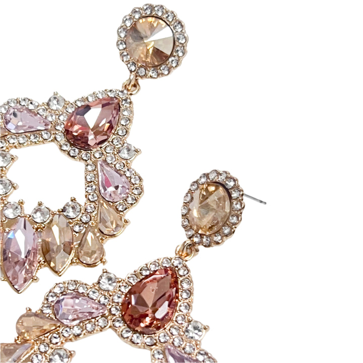 Raely - Rhinestone Statement Drop Earrings (Champagne/Pink)