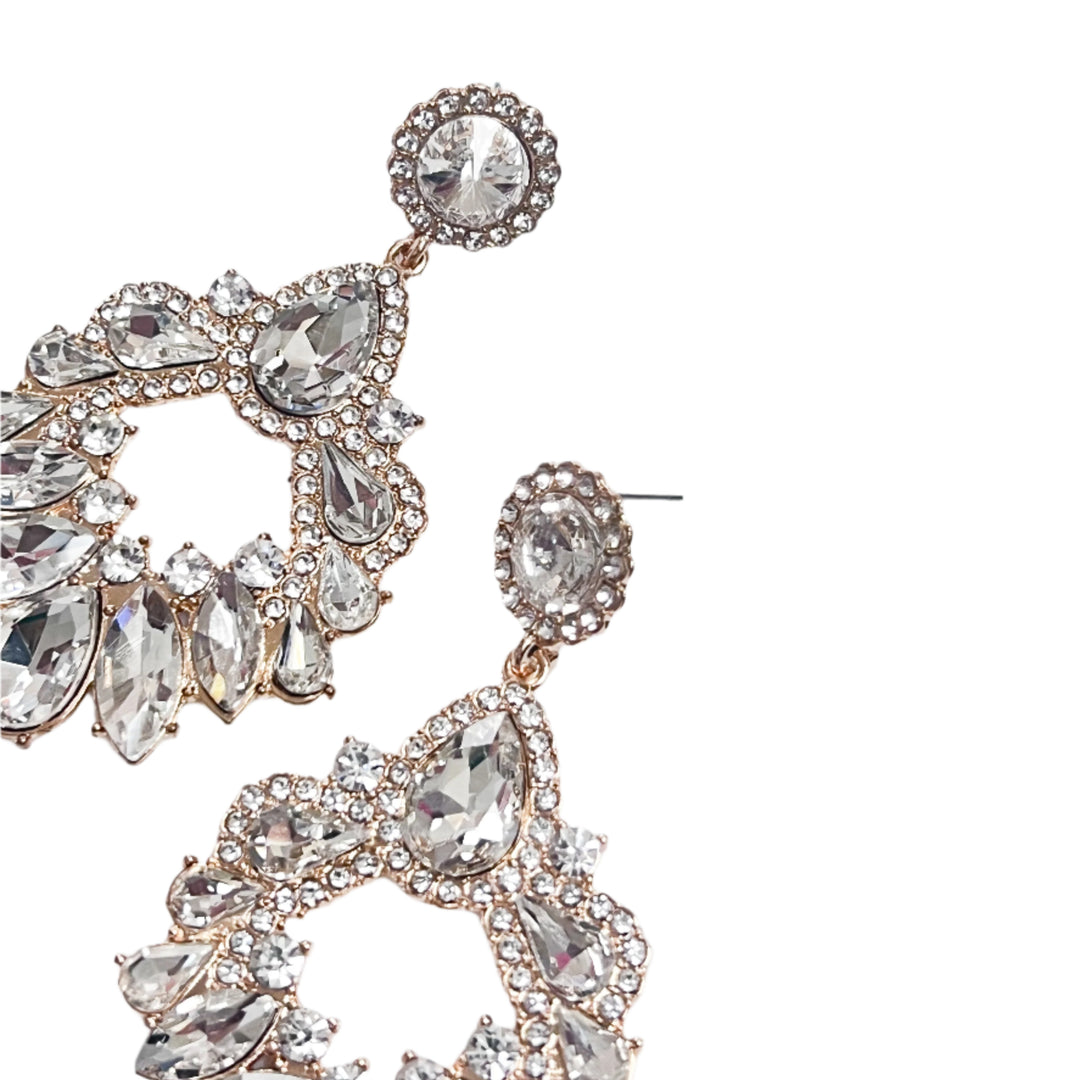 Raely - Rhinestone Statement Drop Earrings (Clear)