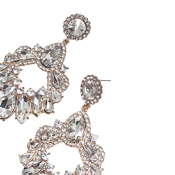 Raely - Rhinestone Statement Drop Earrings (Clear)