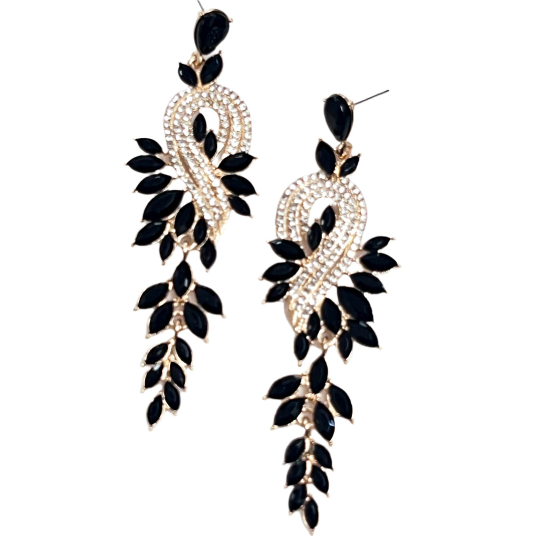 Rylee - Rhinestone Statement Earrings (Black)