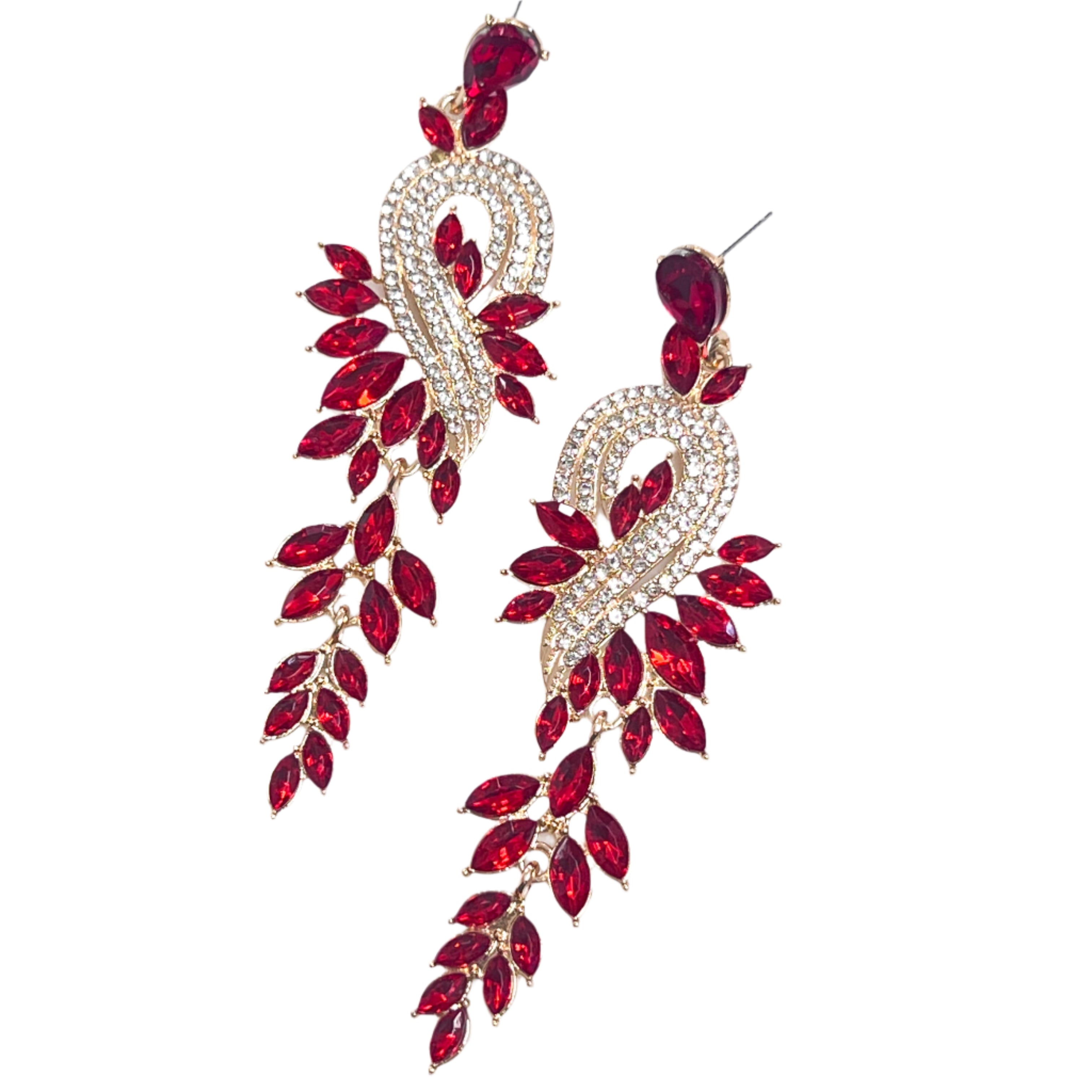 Rylee - Rhinestone Statement Earrings (Red)