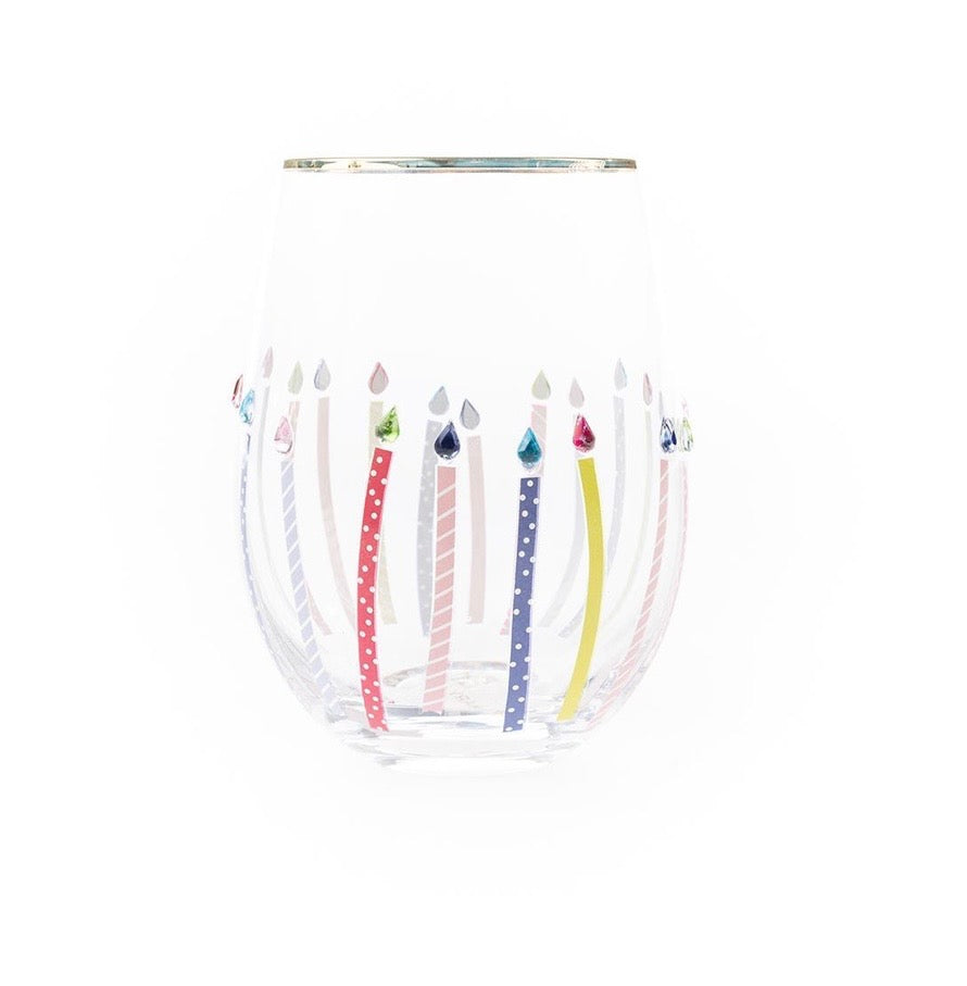 Rhinestone Candle Stemless Wine Glass