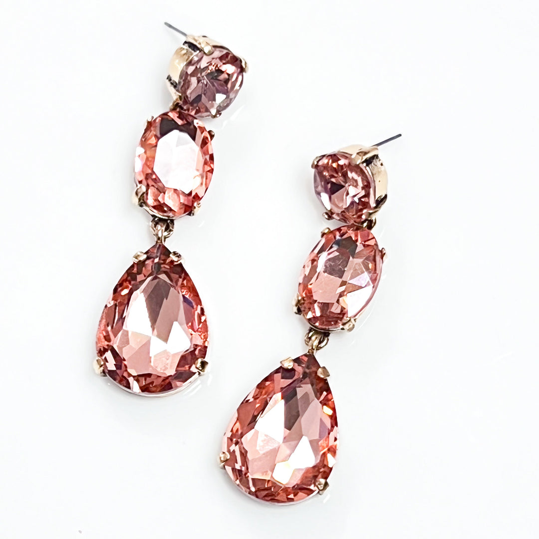 Wendy - Tiered Rhinestone Statement Earrings (Rose Gold)