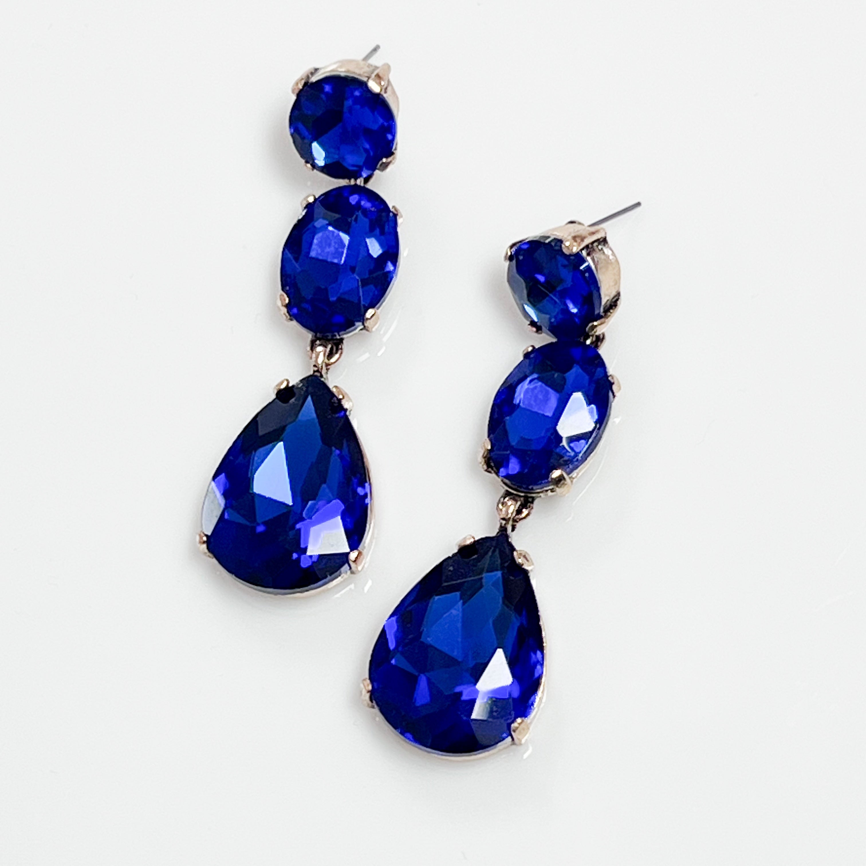 Wendy - Tiered Rhinestone Statement Earrings (Royal Blue)