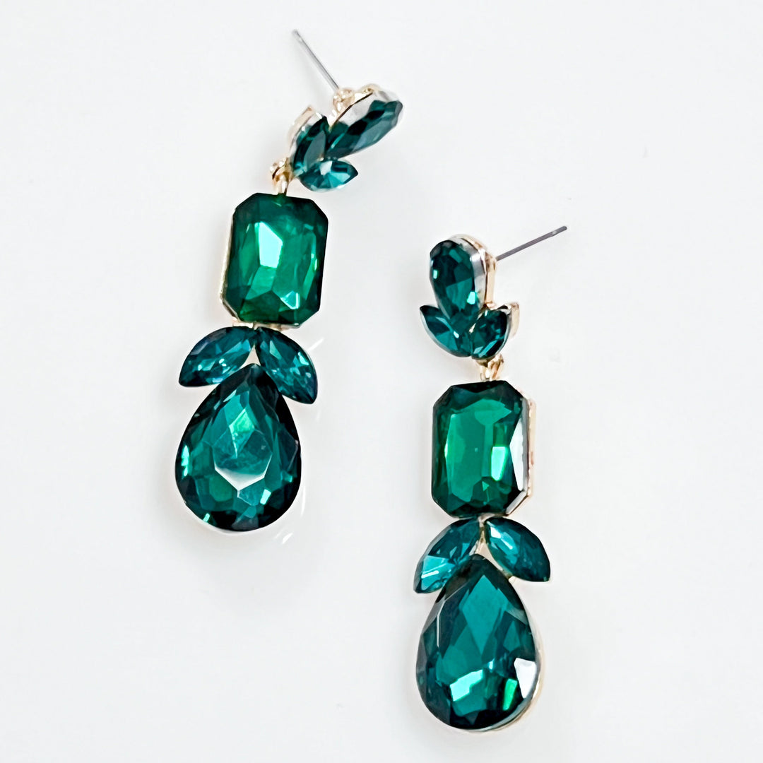 Ella - Rhinestone Statement Earrings (Emerald)