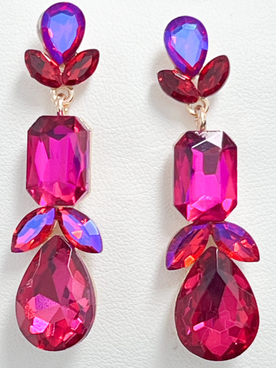Ella - Rhinestone Statement Earrings (Iridescent Fuchsia)