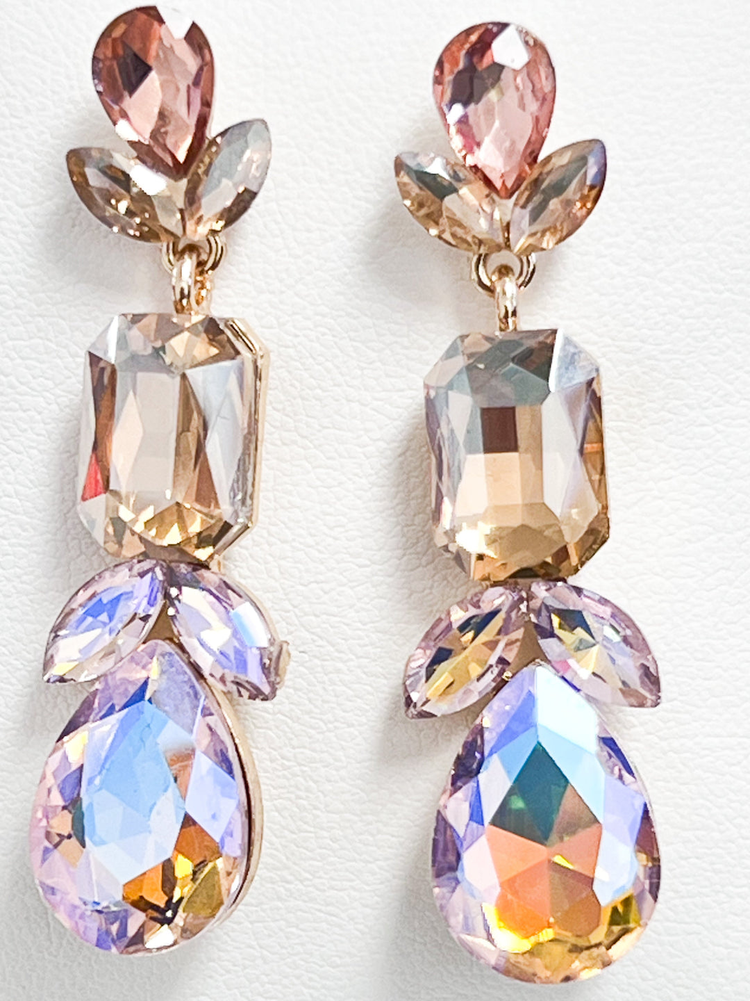 Ella - Rhinestone Statement Earrings (AB Pink/ Champagne)