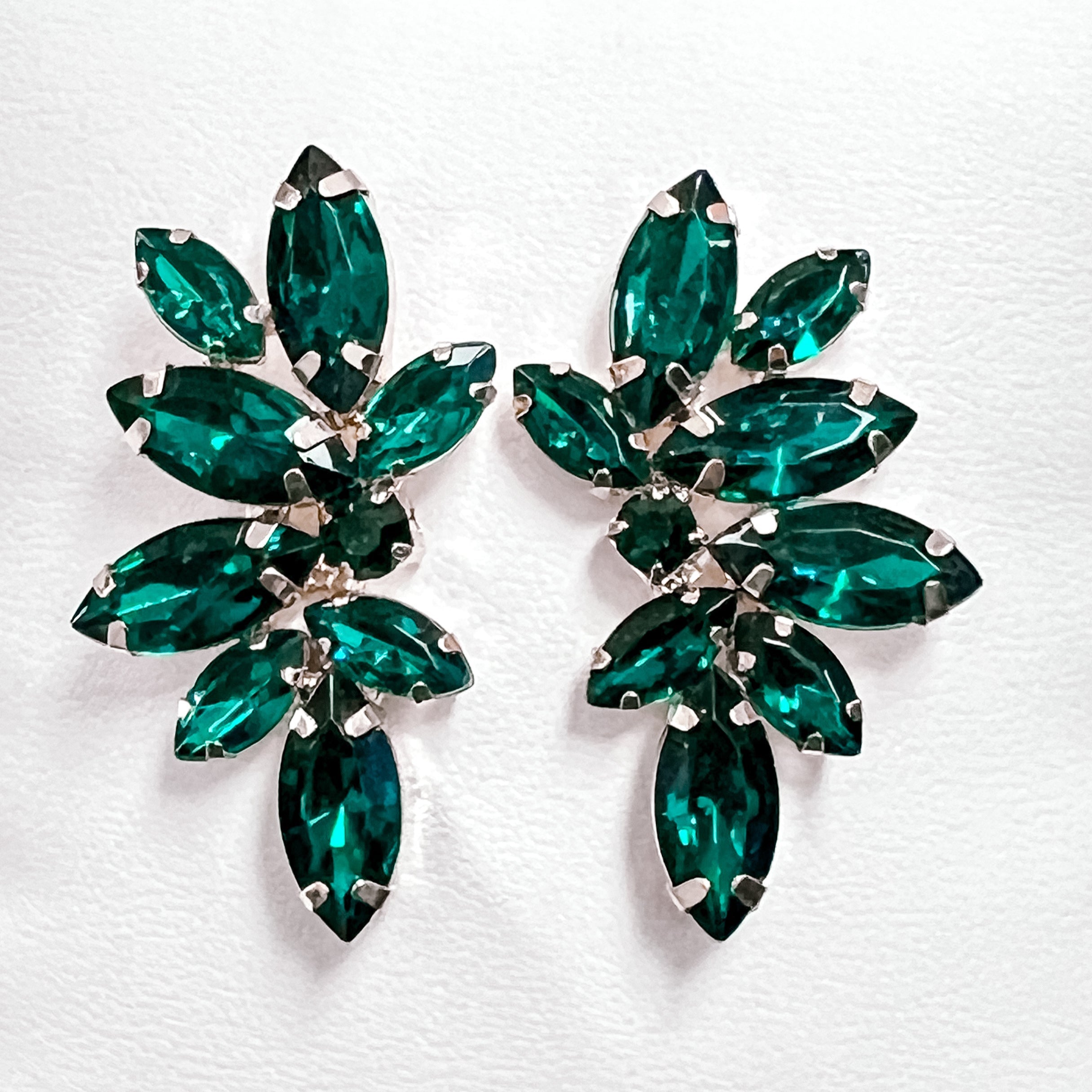 Marley - Rhinestone Statement Stud Earrings (Emerald Green)