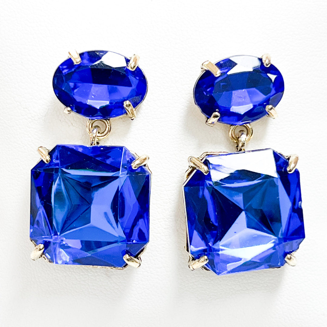 Adriana - Chunky Rhinestone Statement Earrings (Royal Blue)
