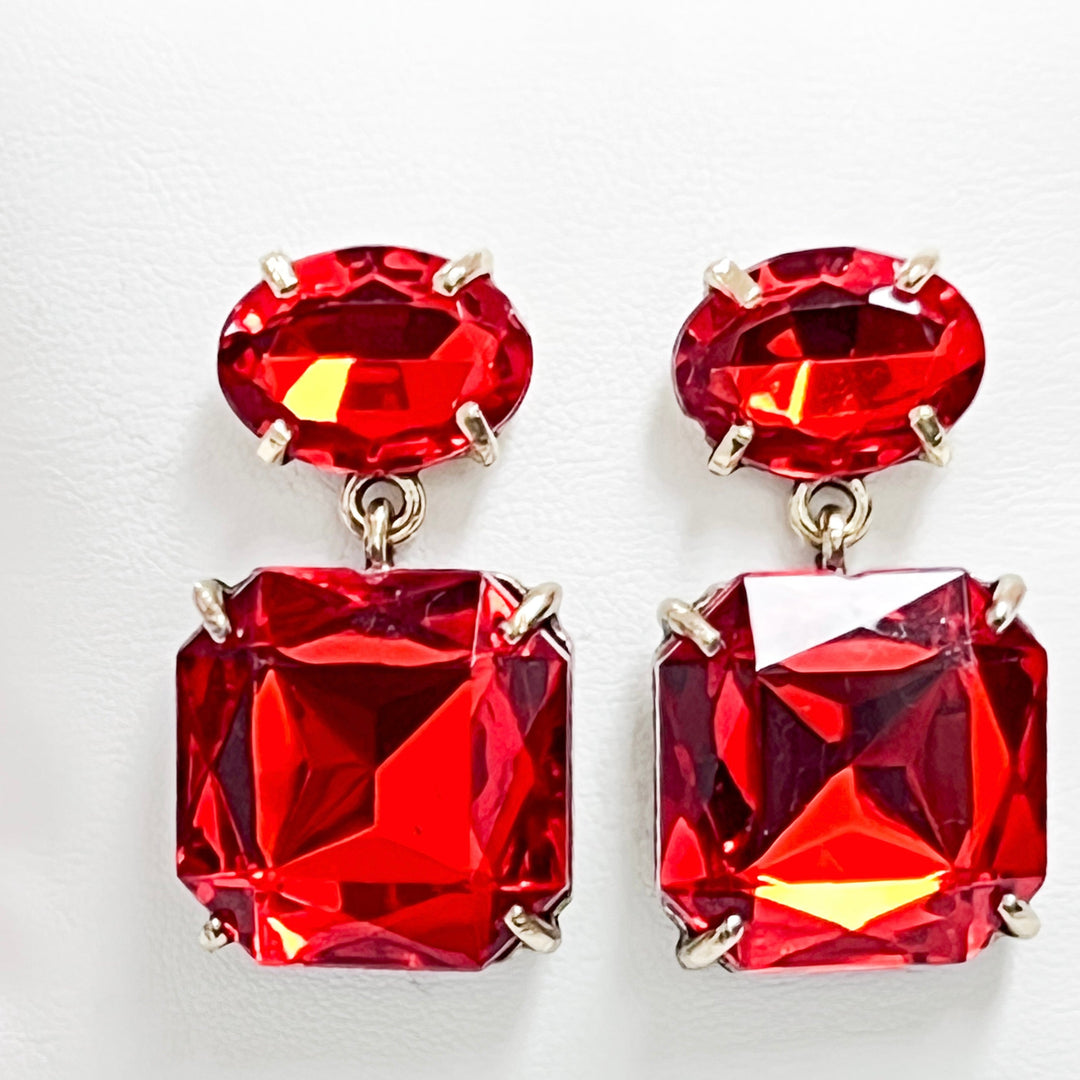 Adriana - Chunky Rhinestone Statement Earrings (Red)