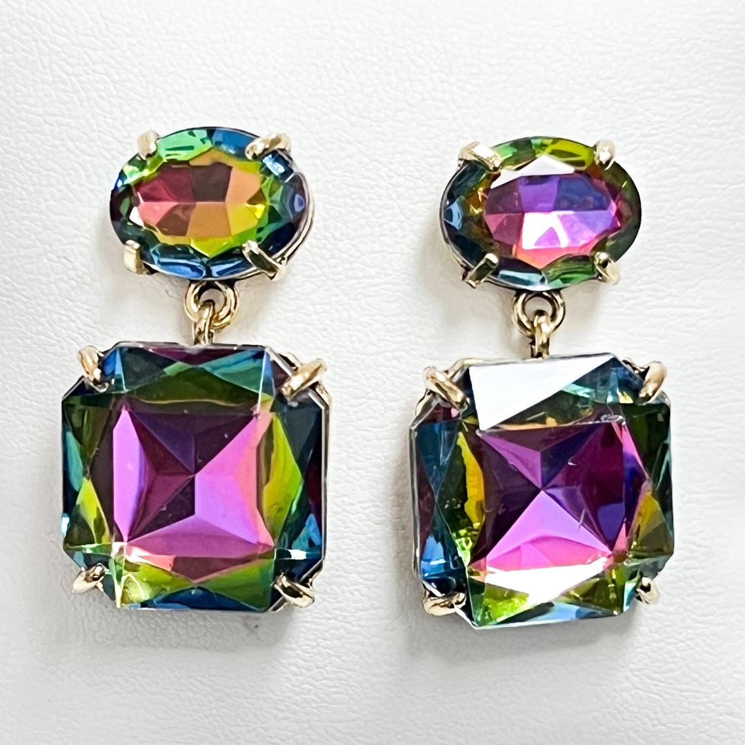 Adriana - Chunky Rhinestone Statement Earrings (Rainbow AB)