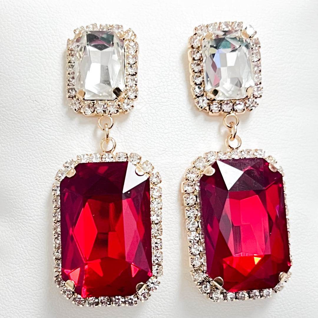 Destiny - Rhinestone Statement Earrings (Red)