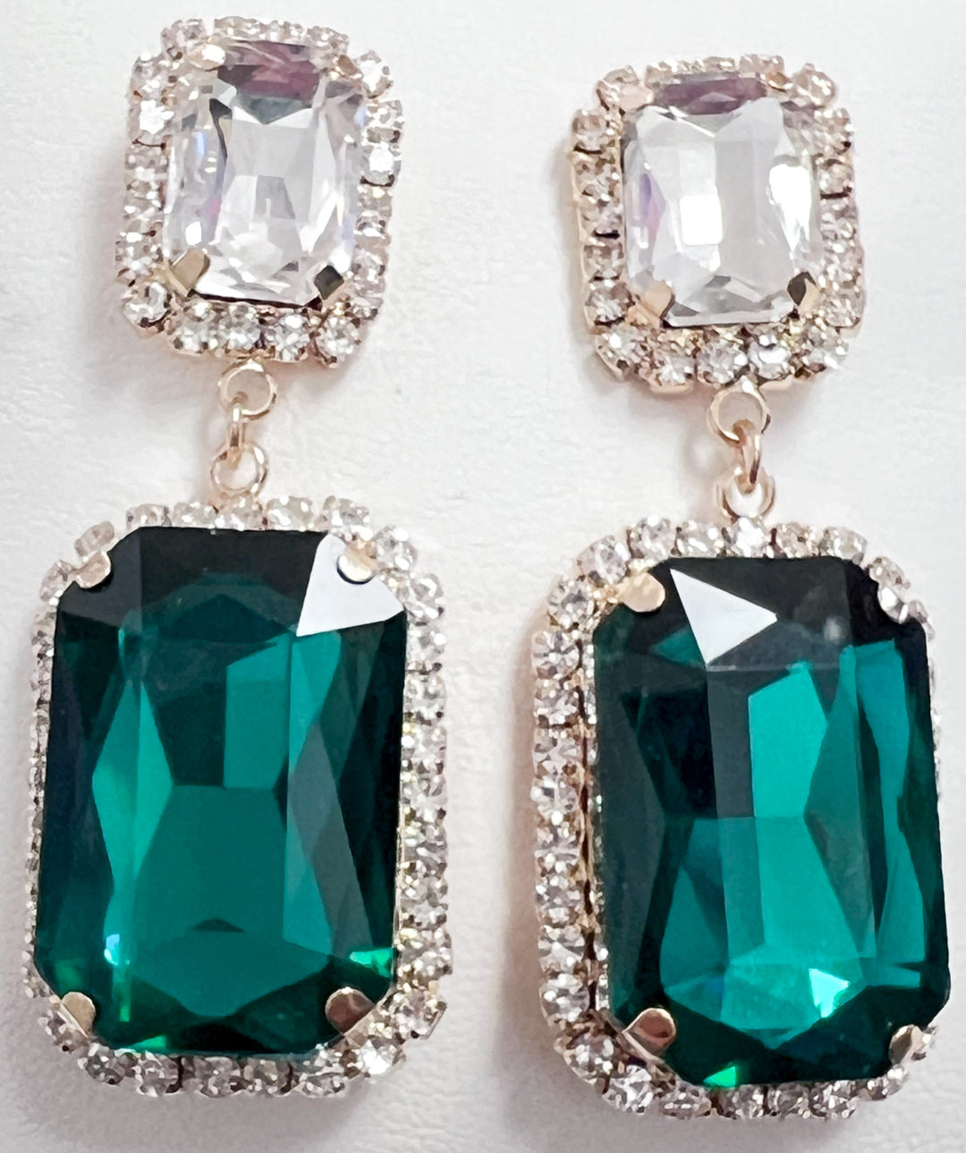 Destiny - Rhinestone Statement Earrings (Emerald Green)