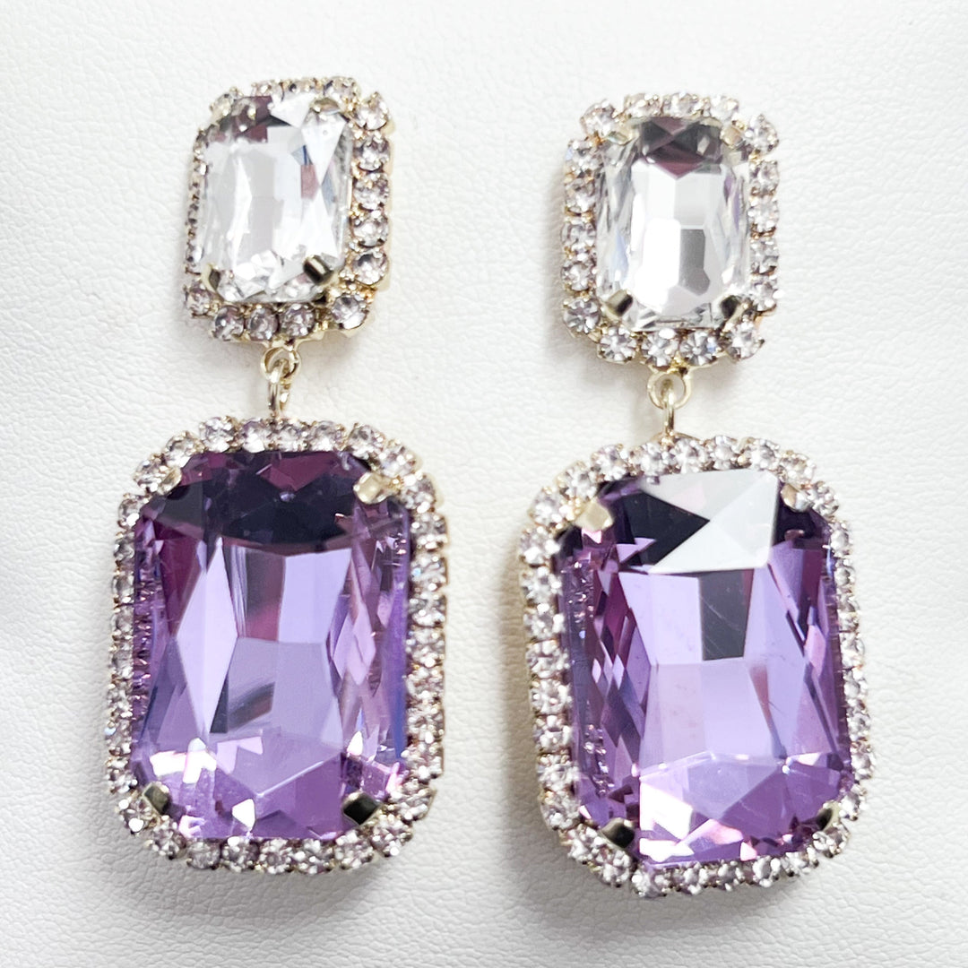 Destiny - Rhinestone Statement Earrings (Purple)