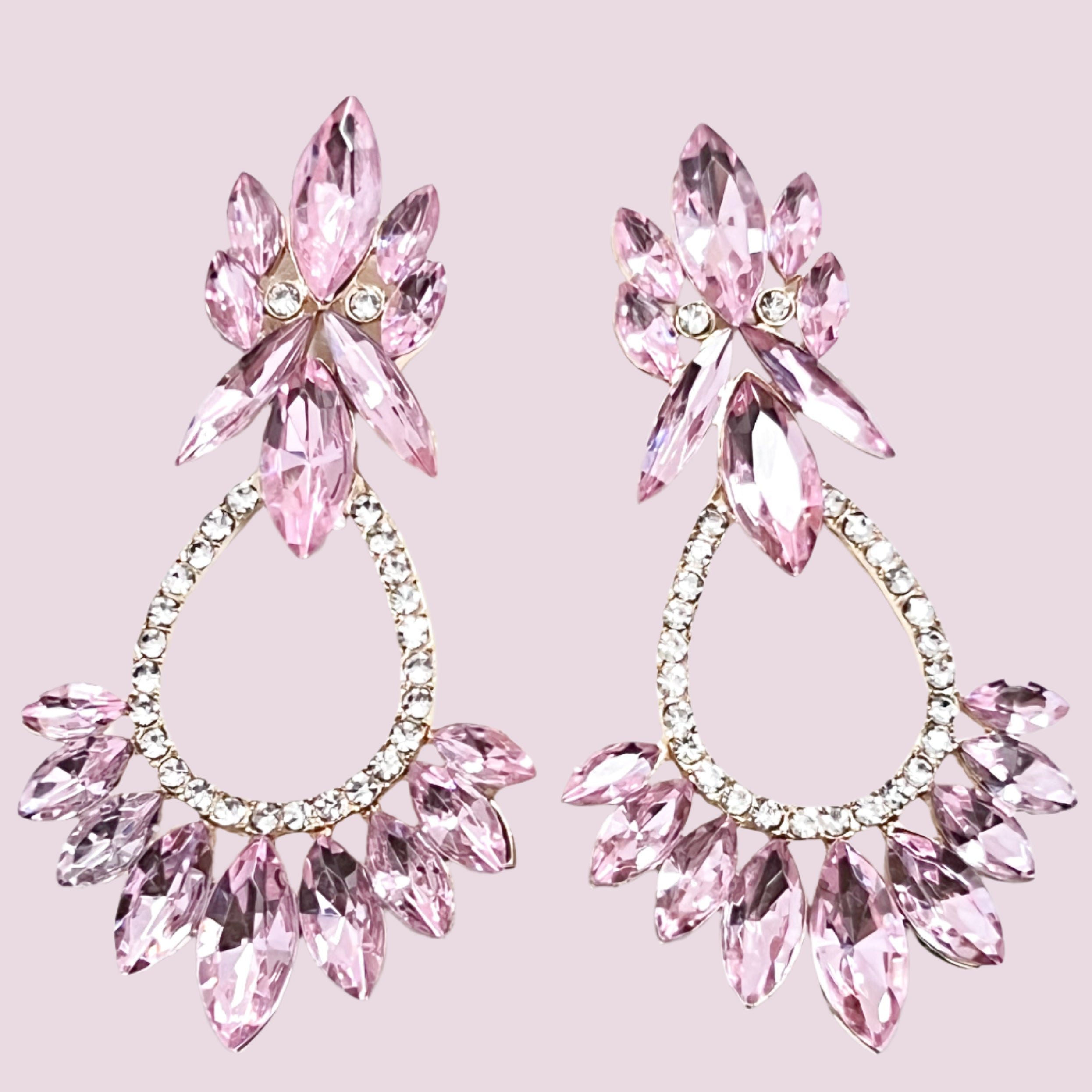 Jenni - Pink & Clear Rhinestone Statement Earrings