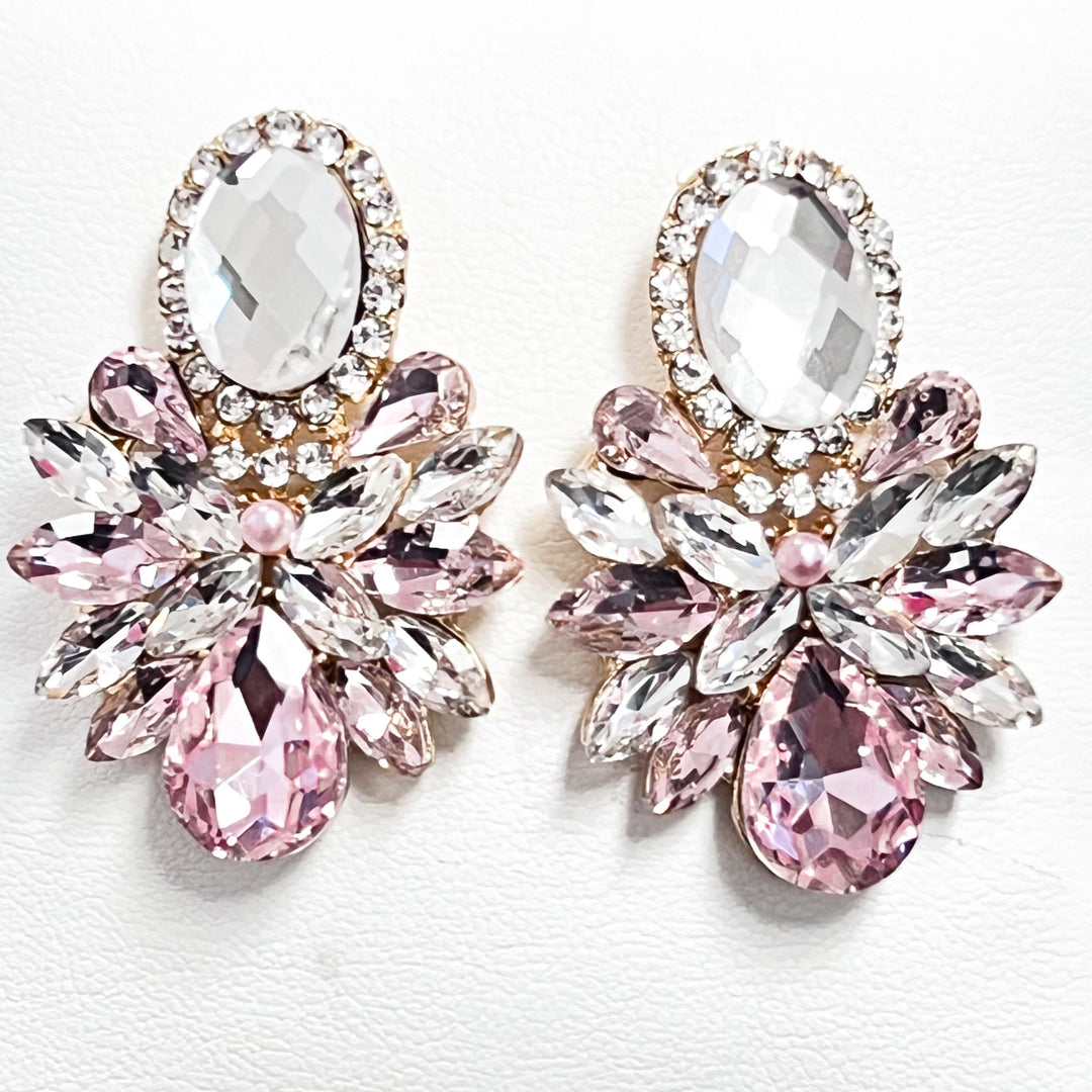 Larissa - Baby Pink & Clear Rhinestone Statement Earrings