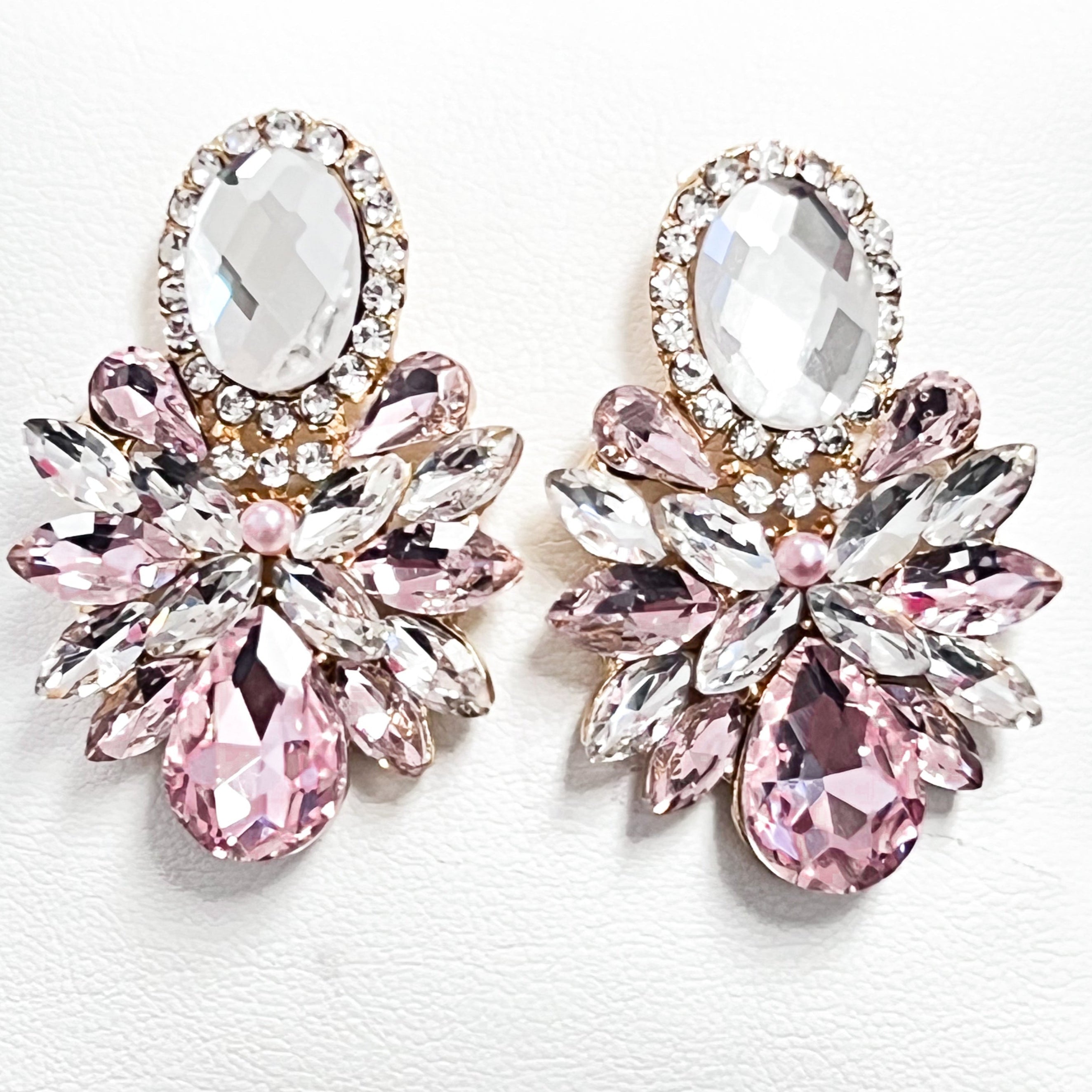 Larissa - Baby Pink & Clear Rhinestone Statement Earrings