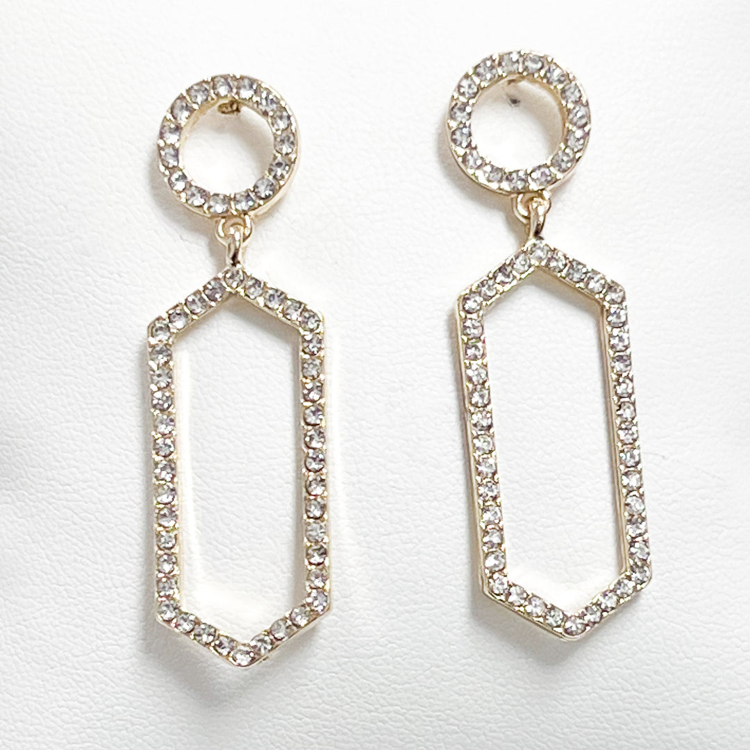 Rina - Rhinestone Hexagon Drop Earrings