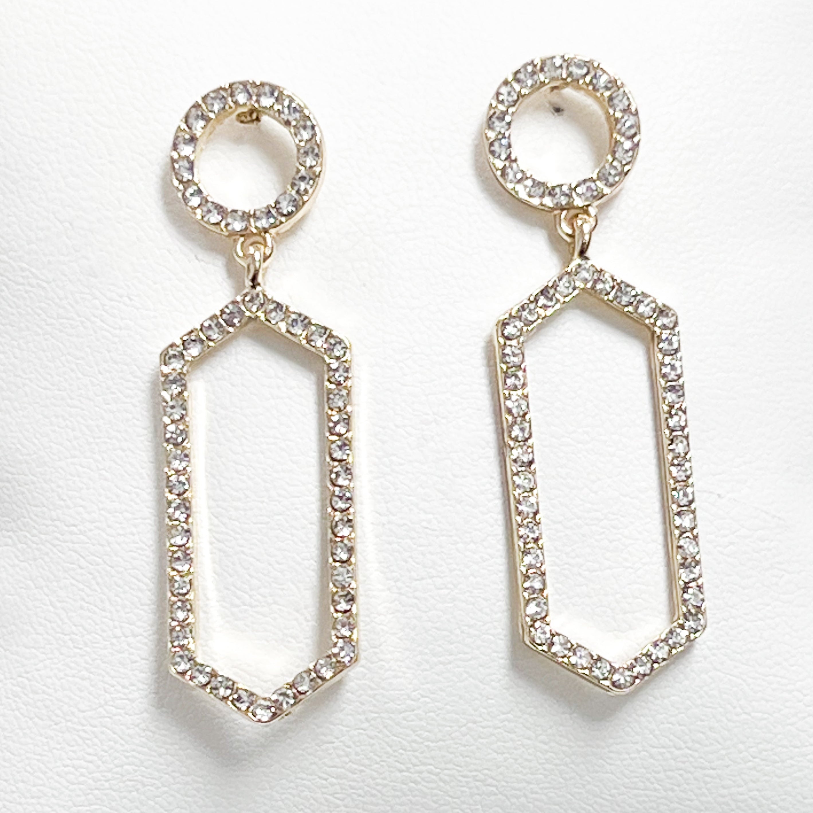 Rina - Rhinestone Hexagon Drop Earrings