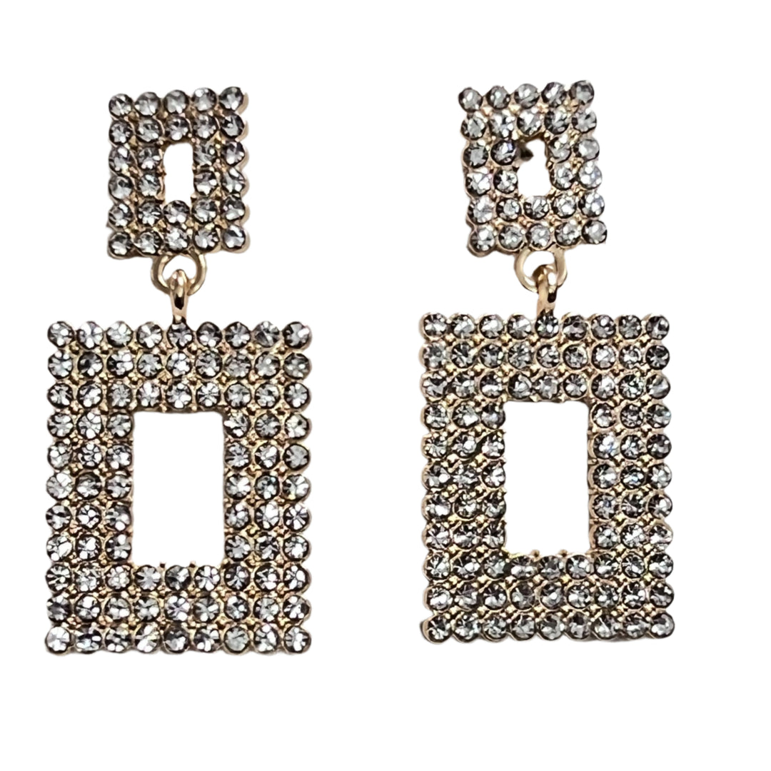 Eleanor - Rectangle Rhinestone Earrings (Gold)