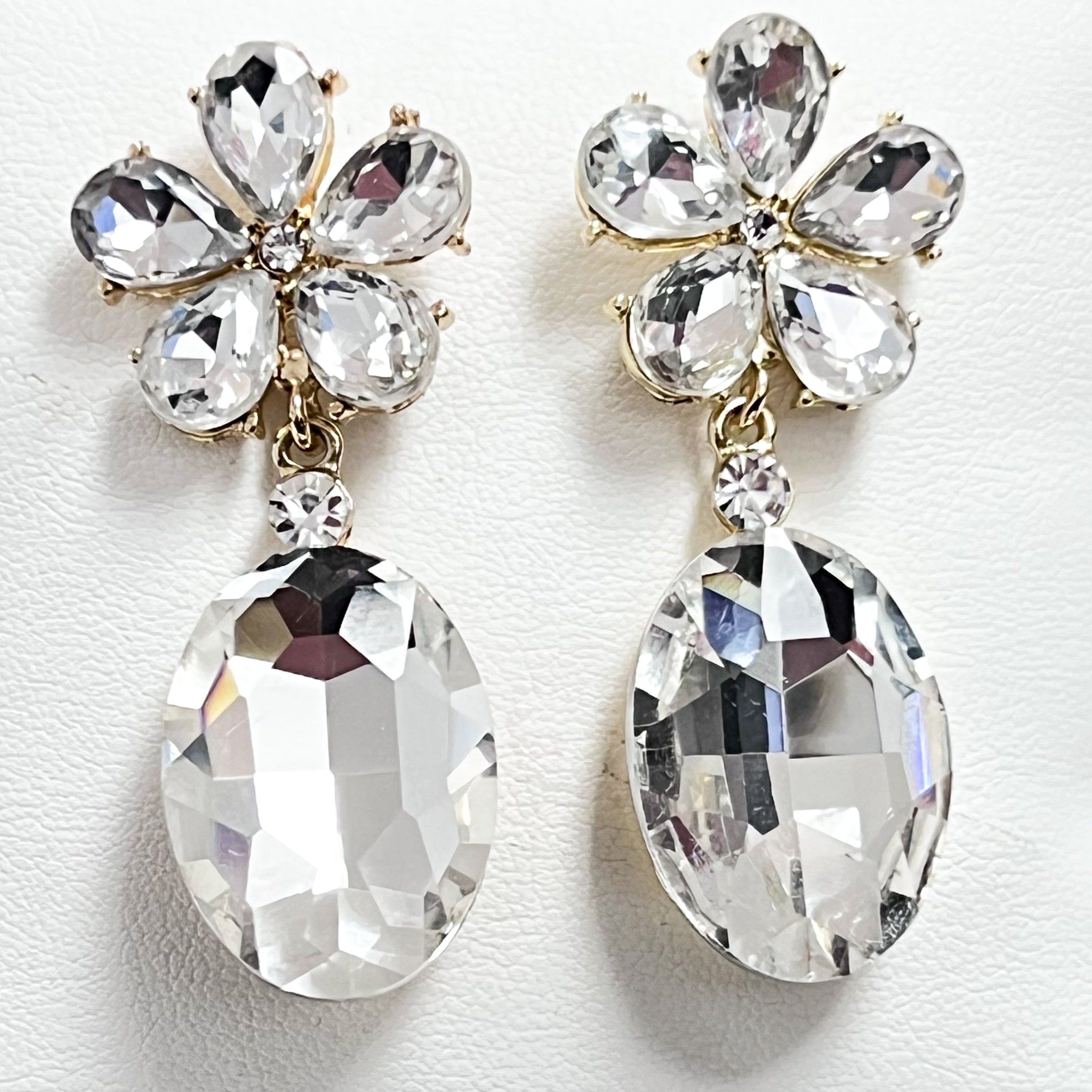 Miranda - Flower Rhinestone Statement Earrings (Clear)