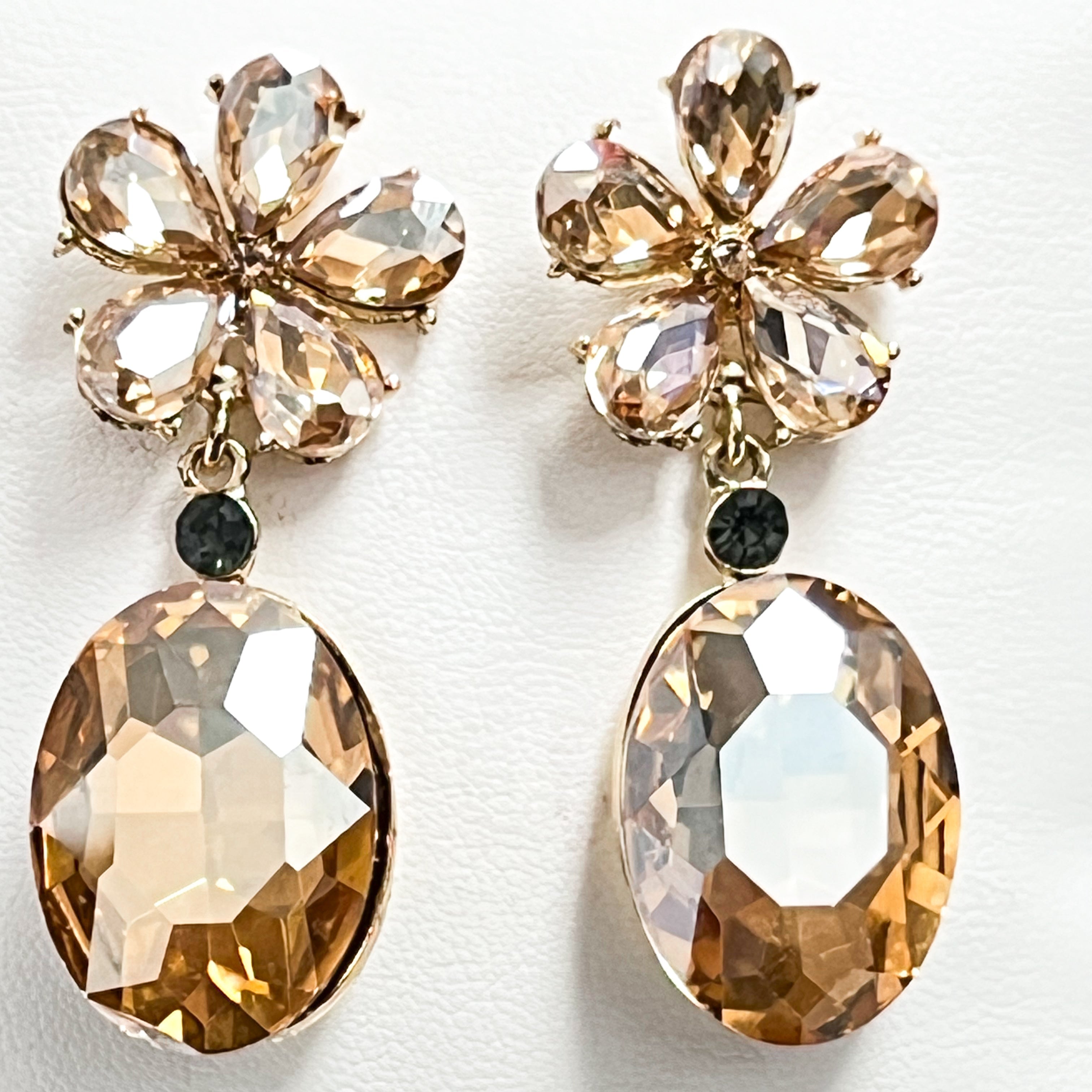 Miranda - Flower Rhinestone Statement Earrings (Topaz)
