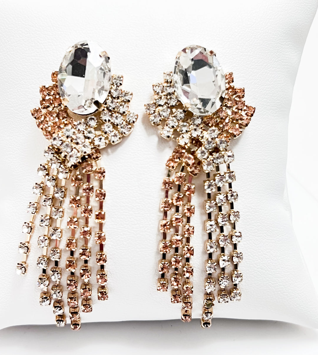 Sylvia - Rhinestone Tassel Statement Earrings (Rose Gold)