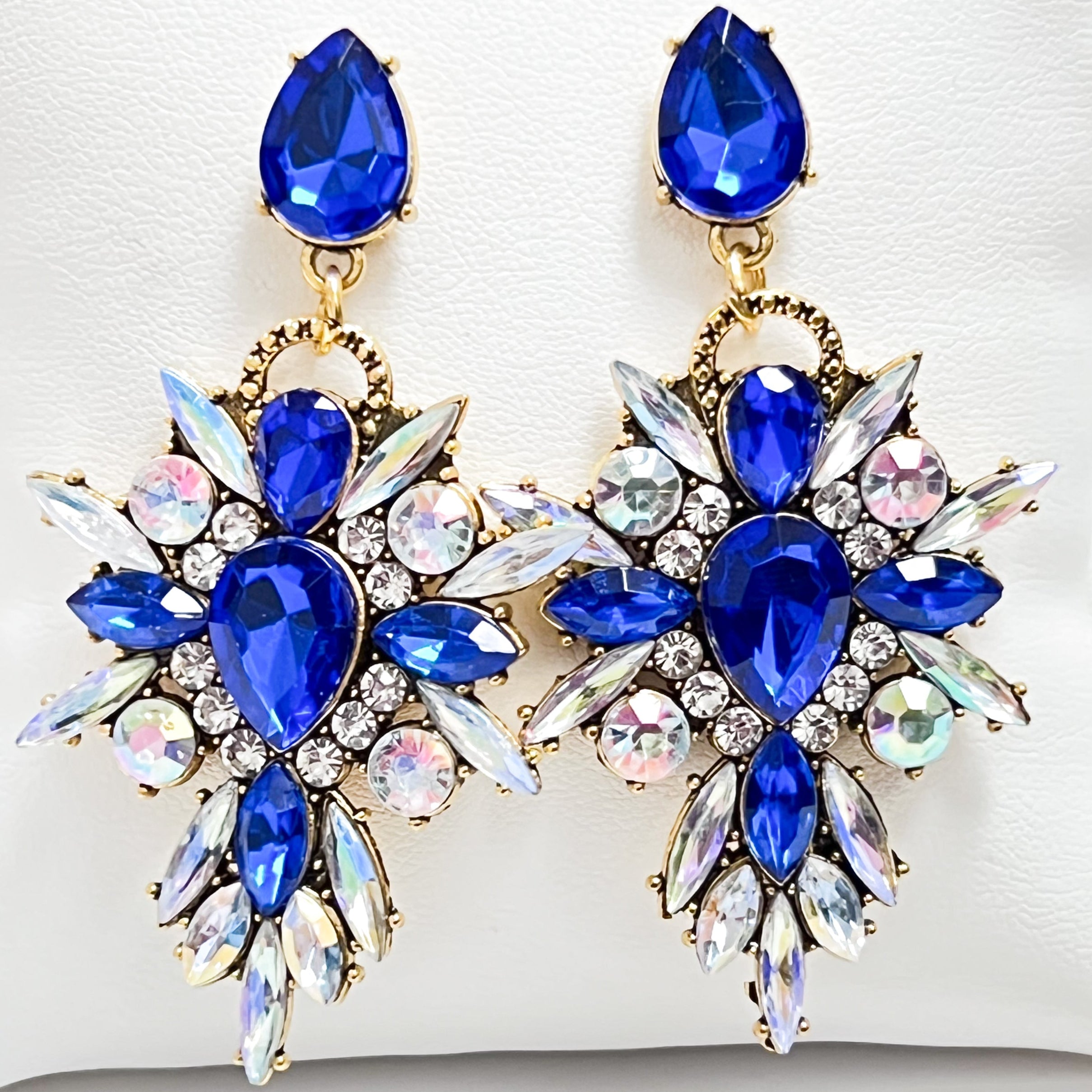 Jasmine - Rhinestone Statement Earrings (Royal Blue)