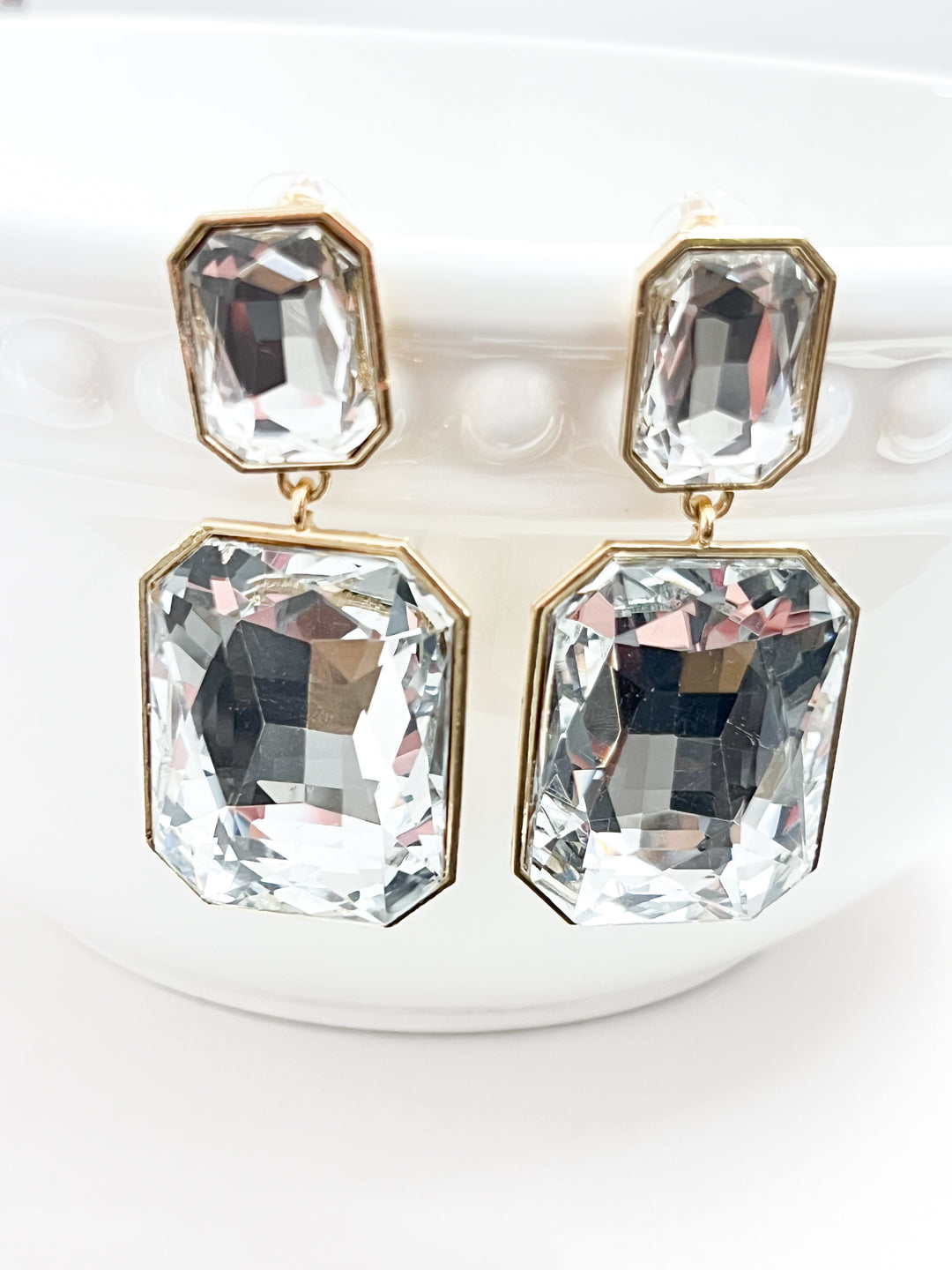 Delanie - Chunky Rhinestone Statement Earrings (Clear)